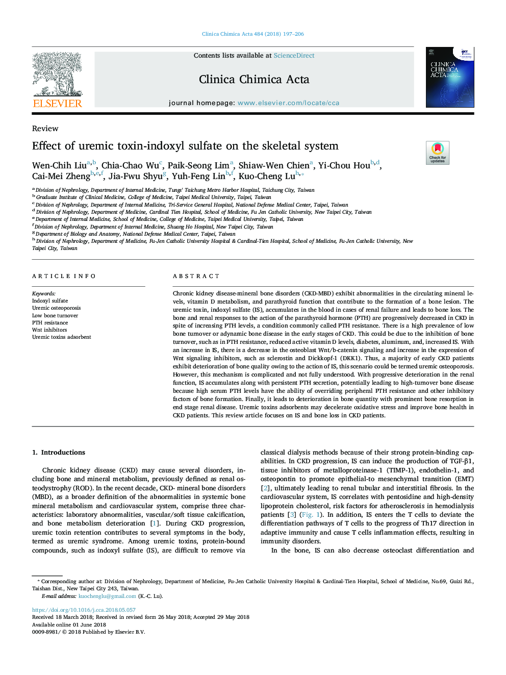 Effect of uremic toxin-indoxyl sulfate on the skeletal system