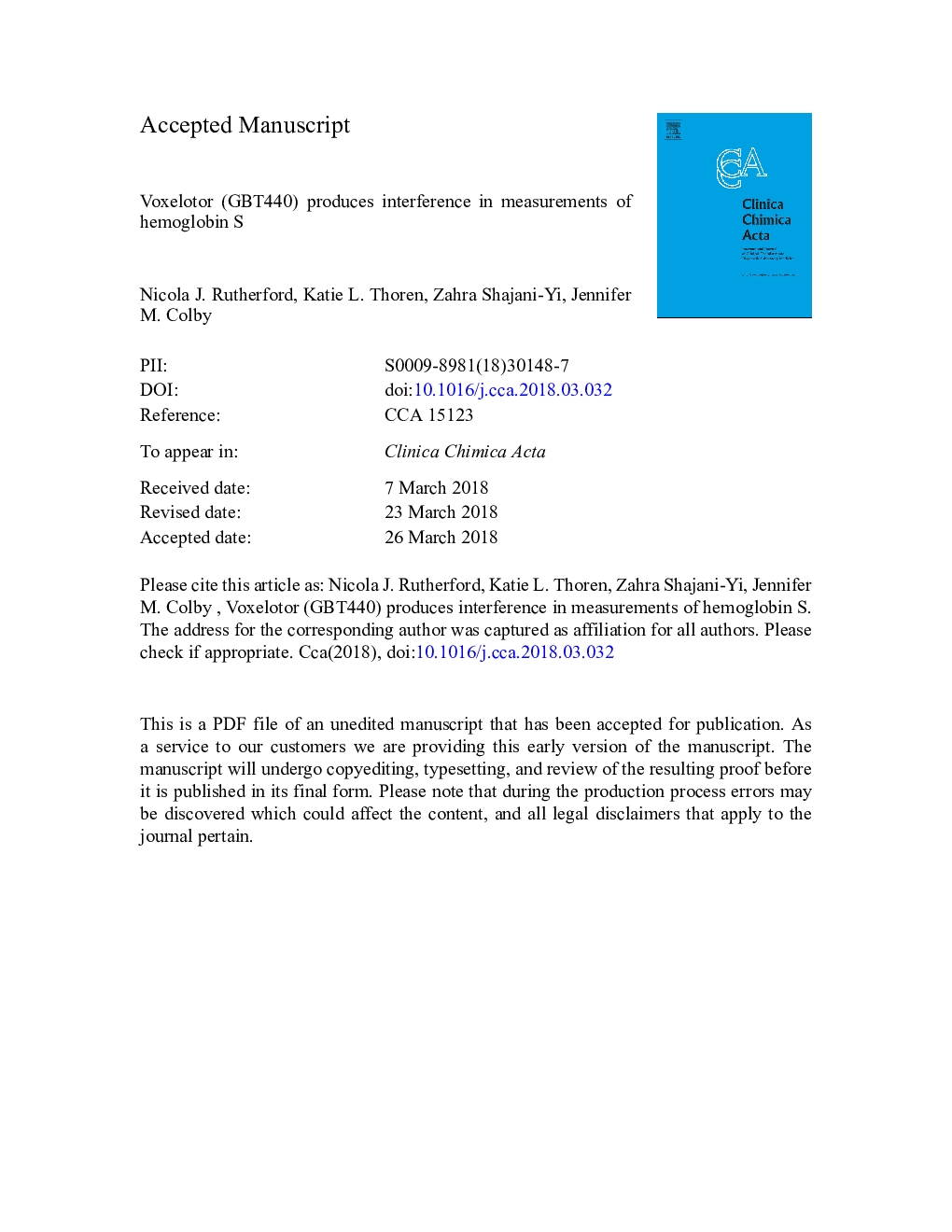 Voxelotor (GBT440) produces interference in measurements of hemoglobin S