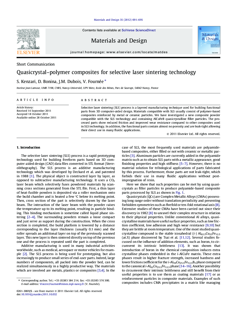 Quasicrystal–polymer composites for selective laser sintering technology