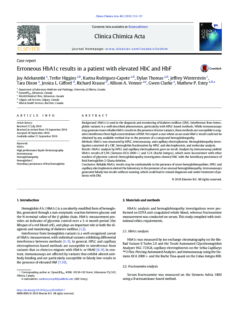 Erroneous HbA1c results in a patient with elevated HbC and HbF