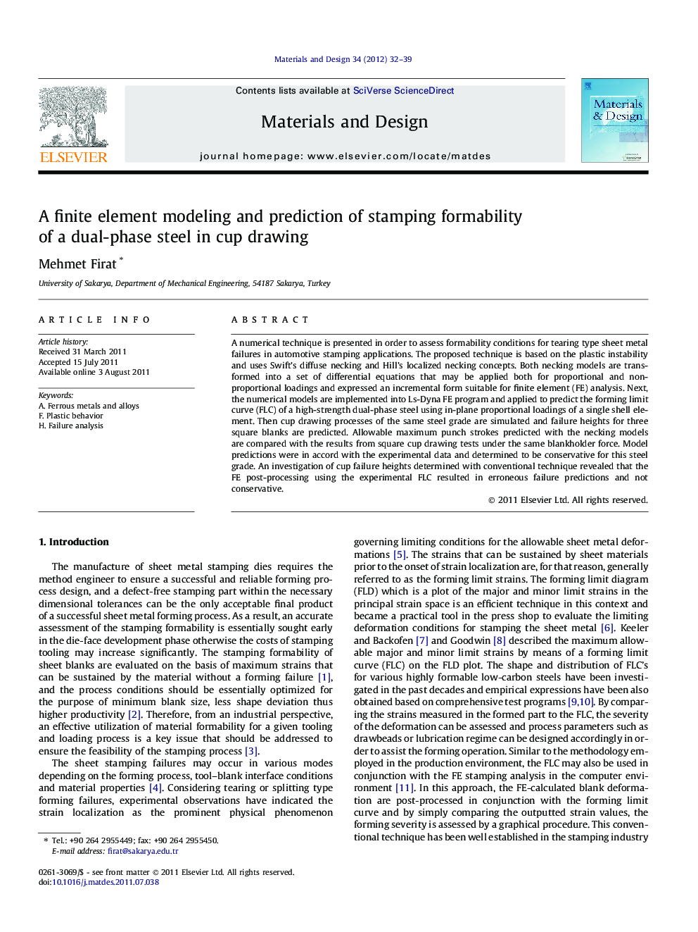 A finite element modeling and prediction of stamping formability of a dual-phase steel in cup drawing