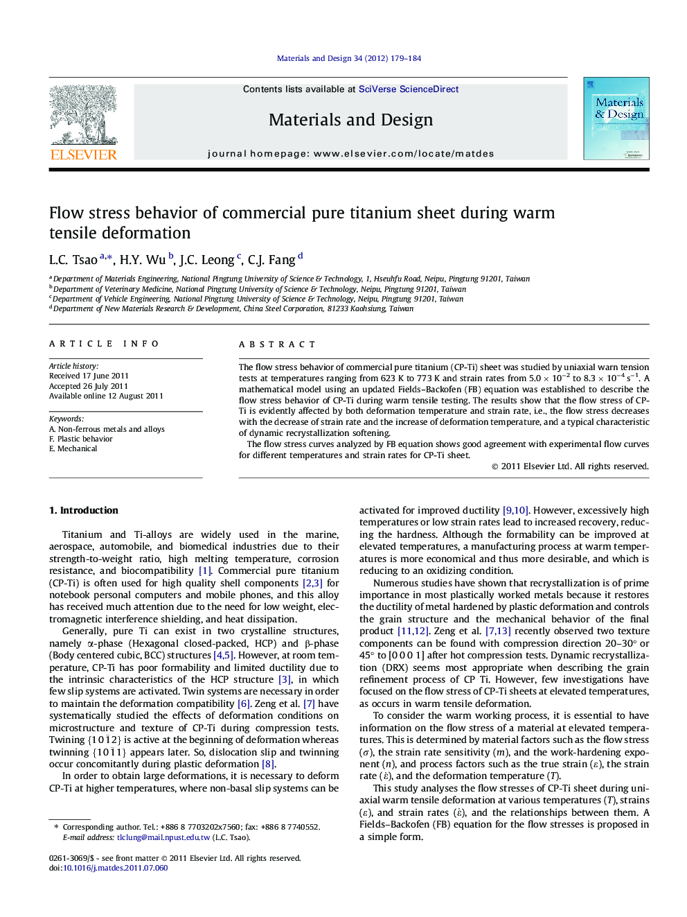 Flow stress behavior of commercial pure titanium sheet during warm tensile deformation