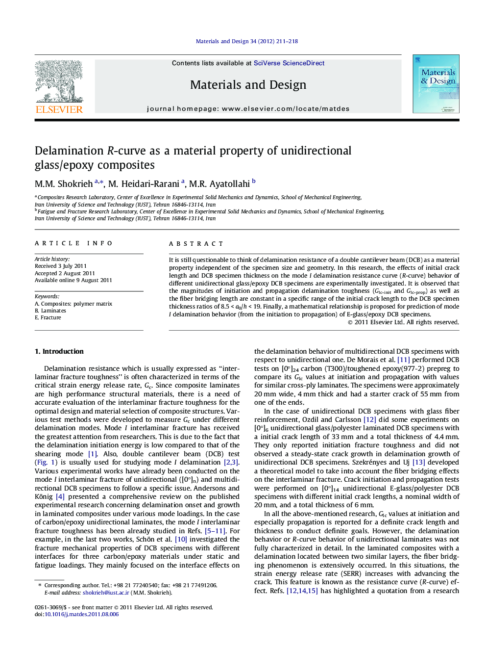 Delamination R-curve as a material property of unidirectional glass/epoxy composites