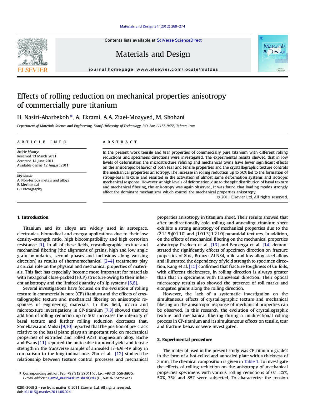 Effects of rolling reduction on mechanical properties anisotropy of commercially pure titanium