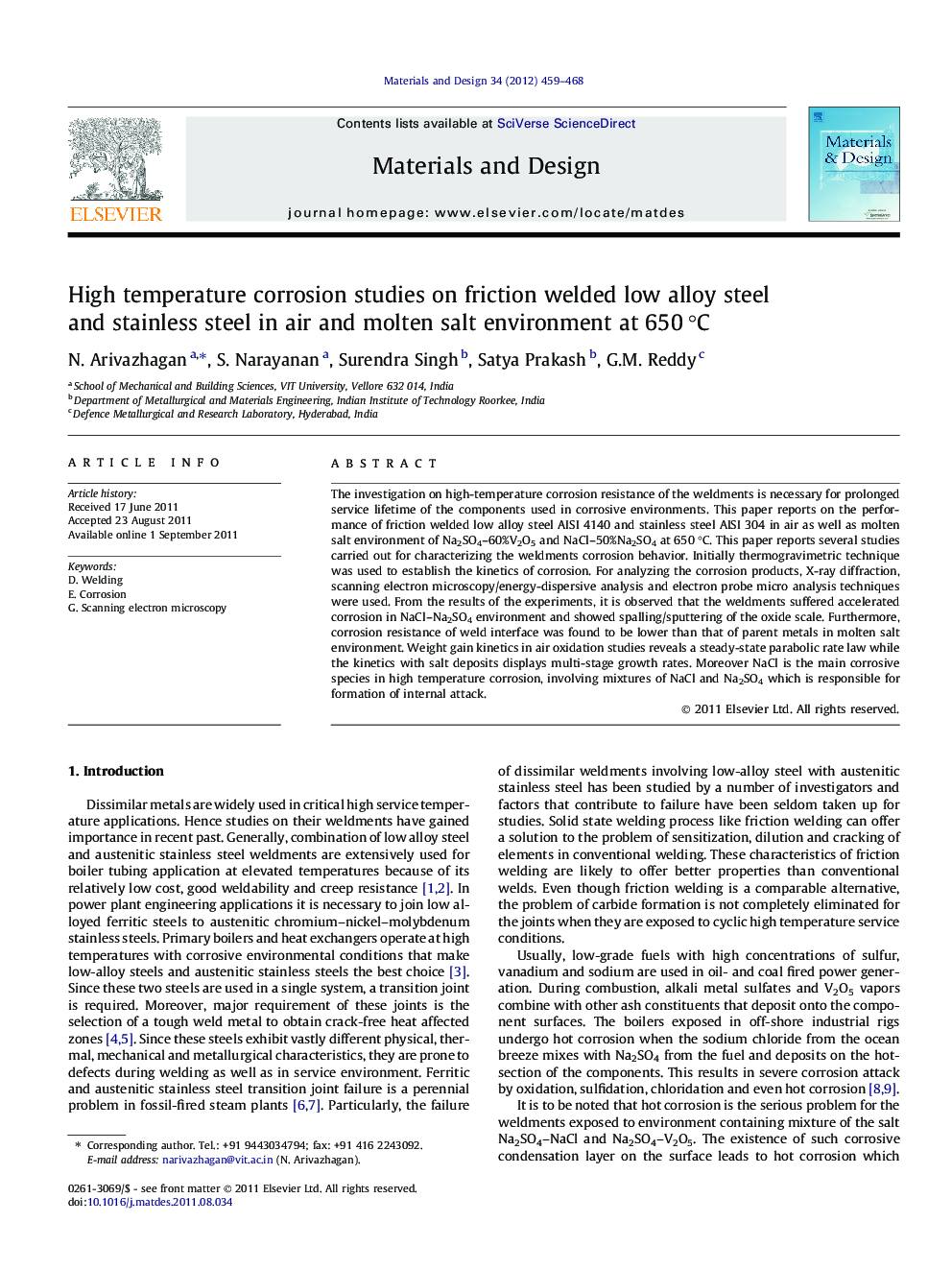 High temperature corrosion studies on friction welded low alloy steel and stainless steel in air and molten salt environment at 650 °C