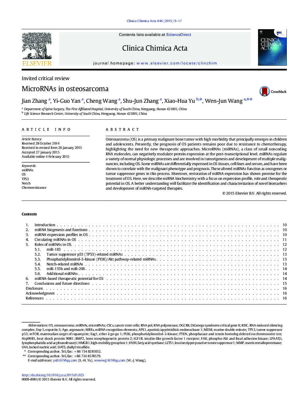 MicroRNAs in osteosarcoma