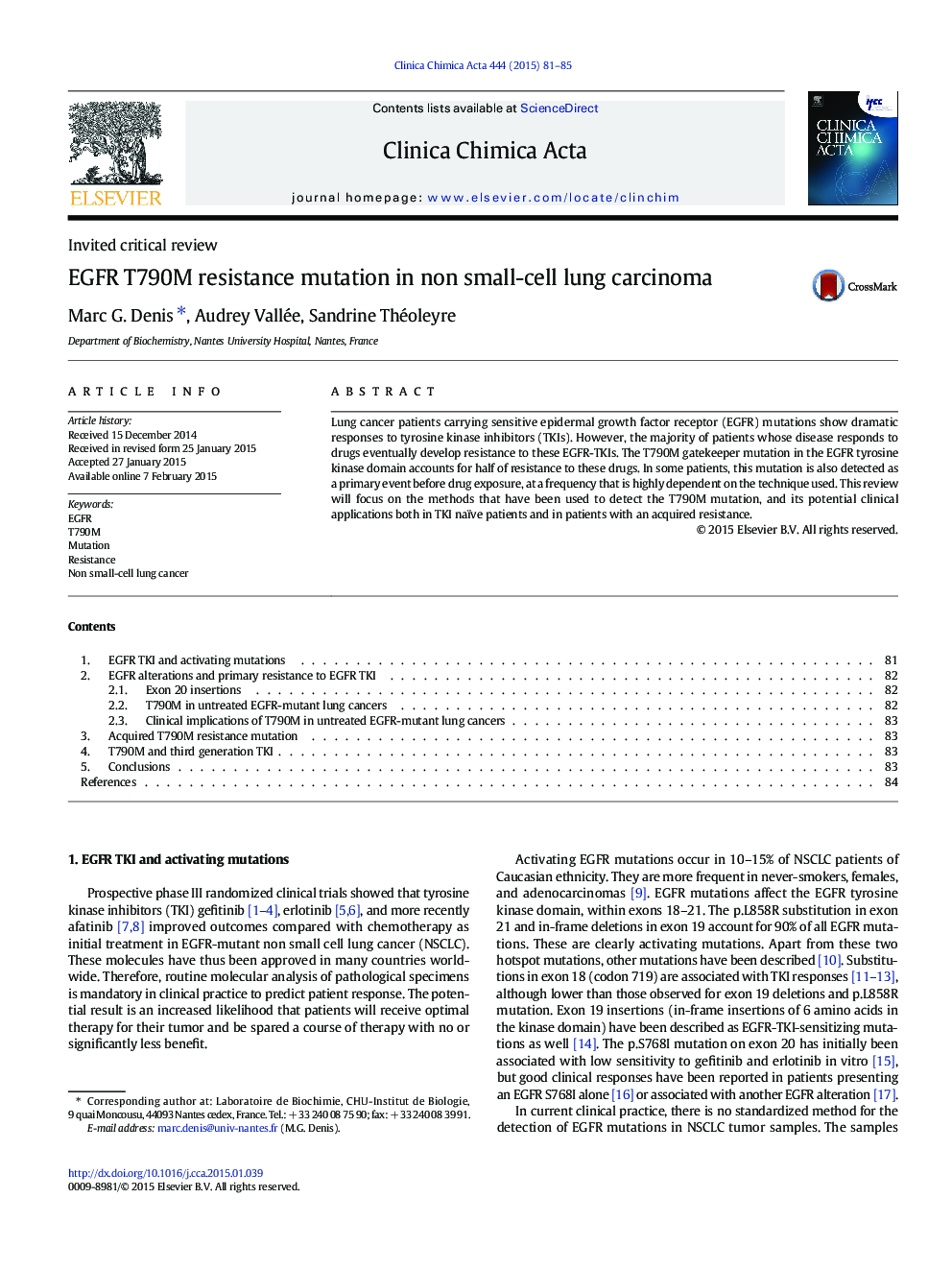 EGFR T790M resistance mutation in non small-cell lung carcinoma