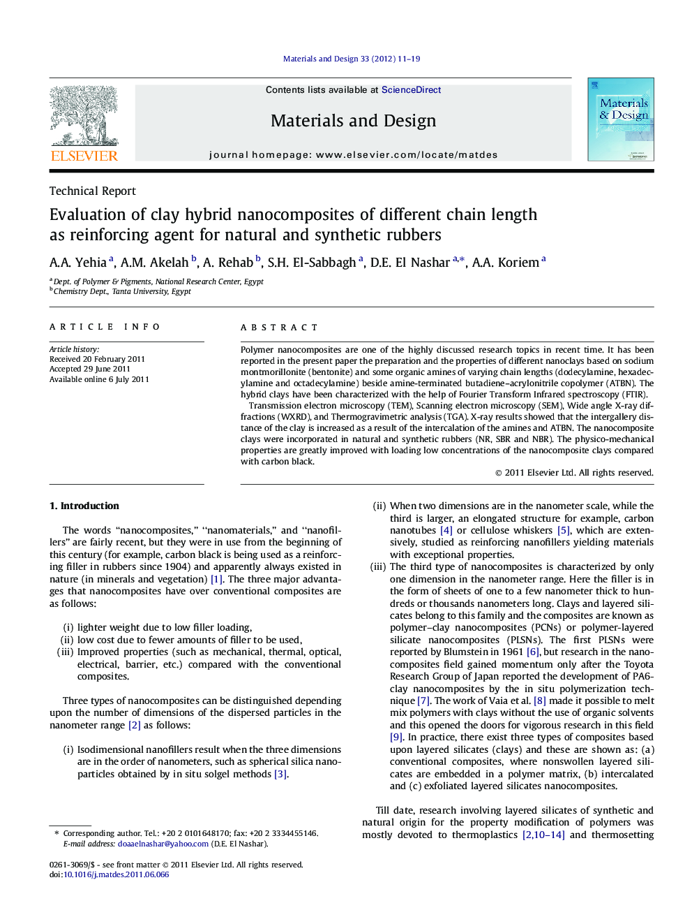 Evaluation of clay hybrid nanocomposites of different chain length as reinforcing agent for natural and synthetic rubbers