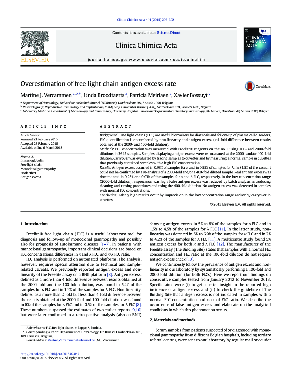 Overestimation of free light chain antigen excess rate