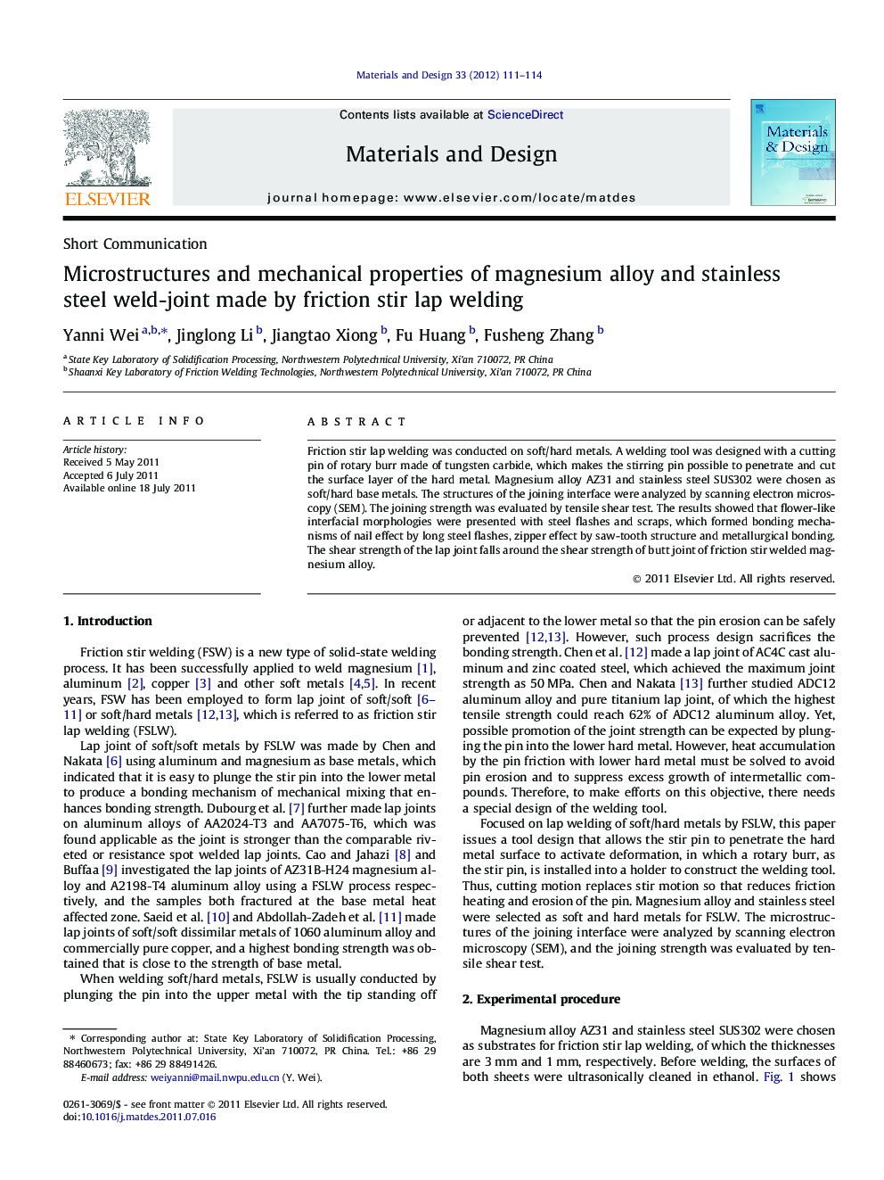 Microstructures and mechanical properties of magnesium alloy and stainless steel weld-joint made by friction stir lap welding