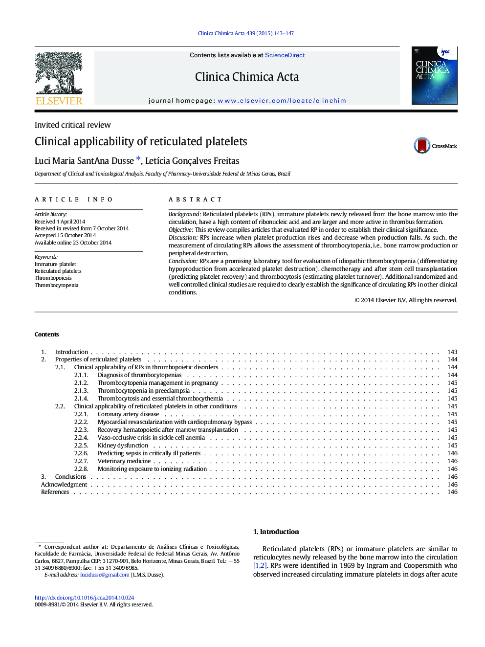 Clinical applicability of reticulated platelets