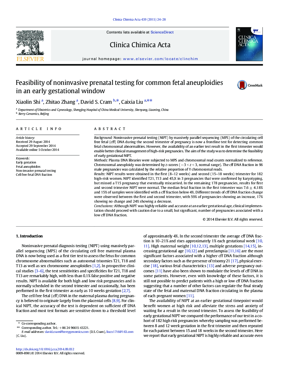 Feasibility of noninvasive prenatal testing for common fetal aneuploidies in an early gestational window