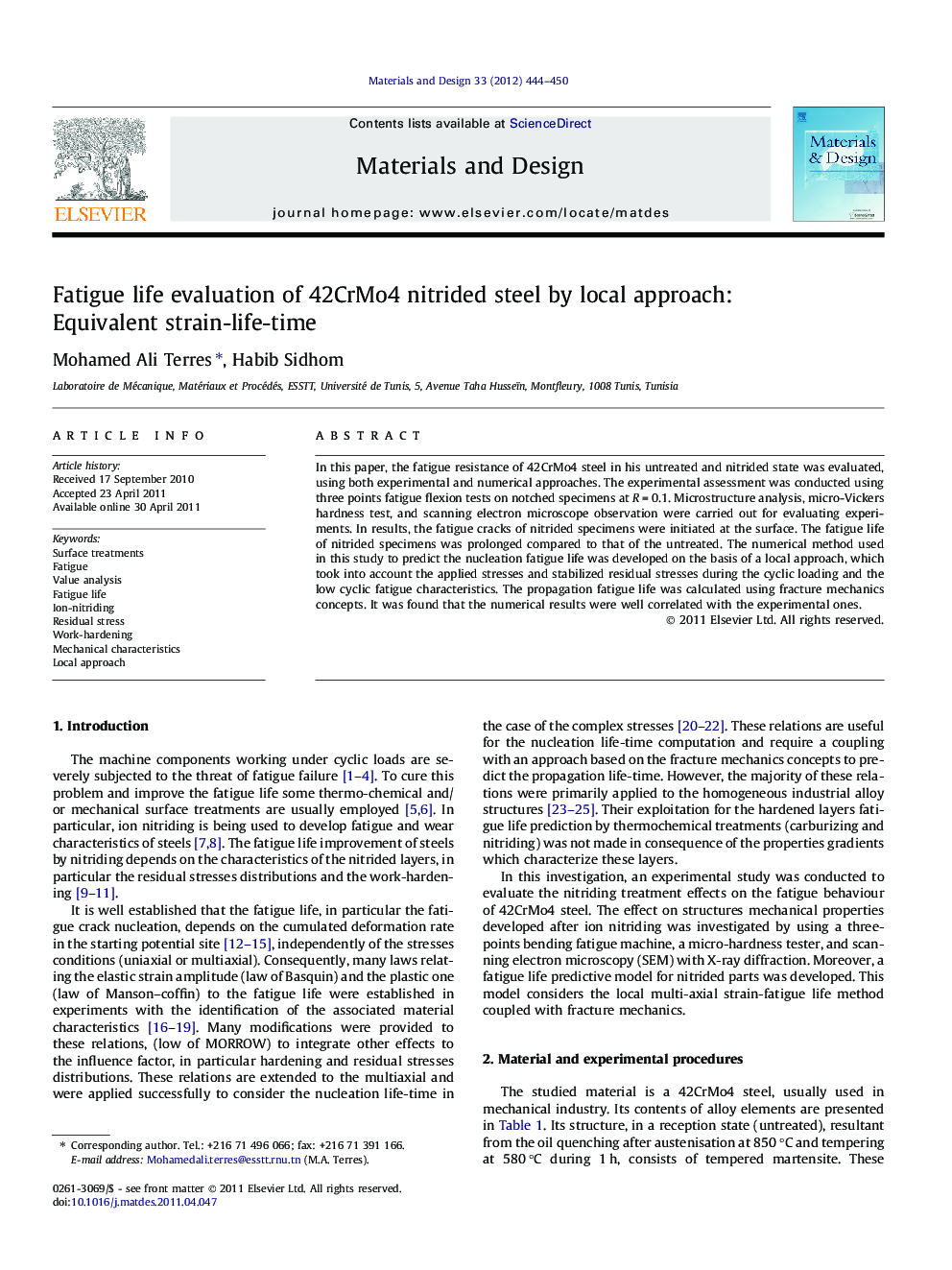 Fatigue life evaluation of 42CrMo4 nitrided steel by local approach: Equivalent strain-life-time