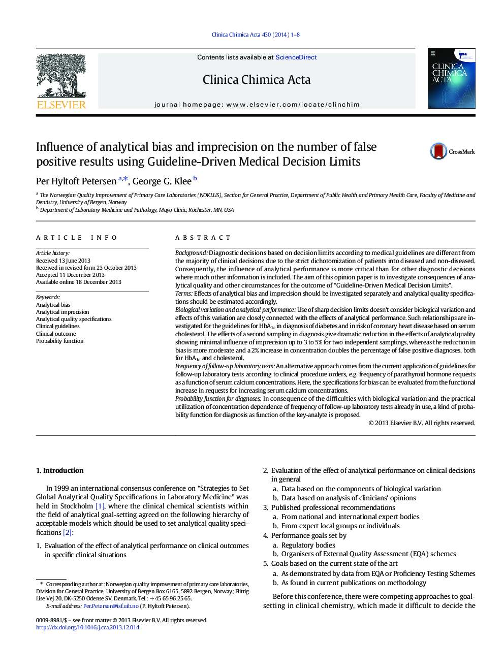 Influence of analytical bias and imprecision on the number of false positive results using Guideline-Driven Medical Decision Limits