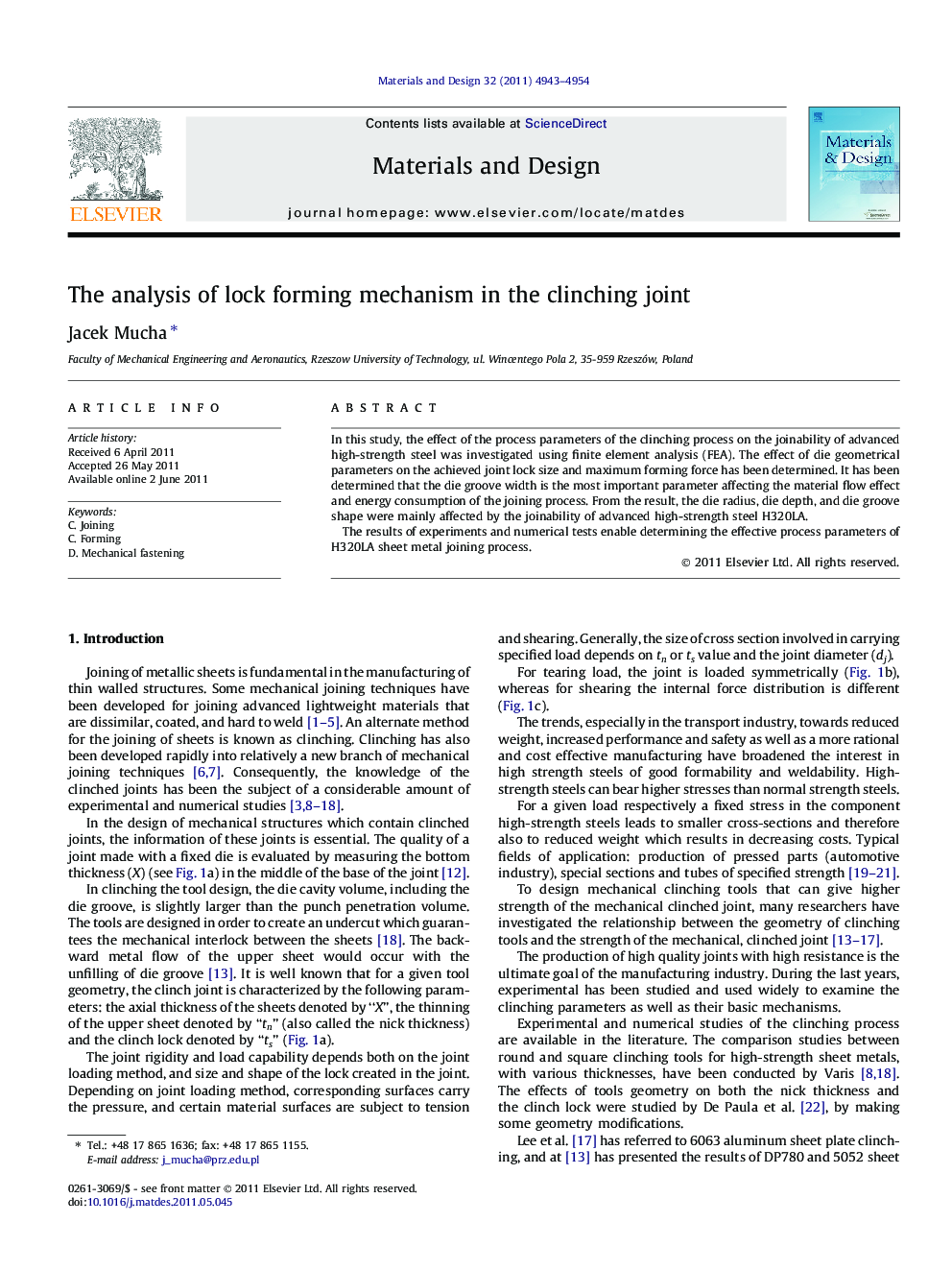 The analysis of lock forming mechanism in the clinching joint