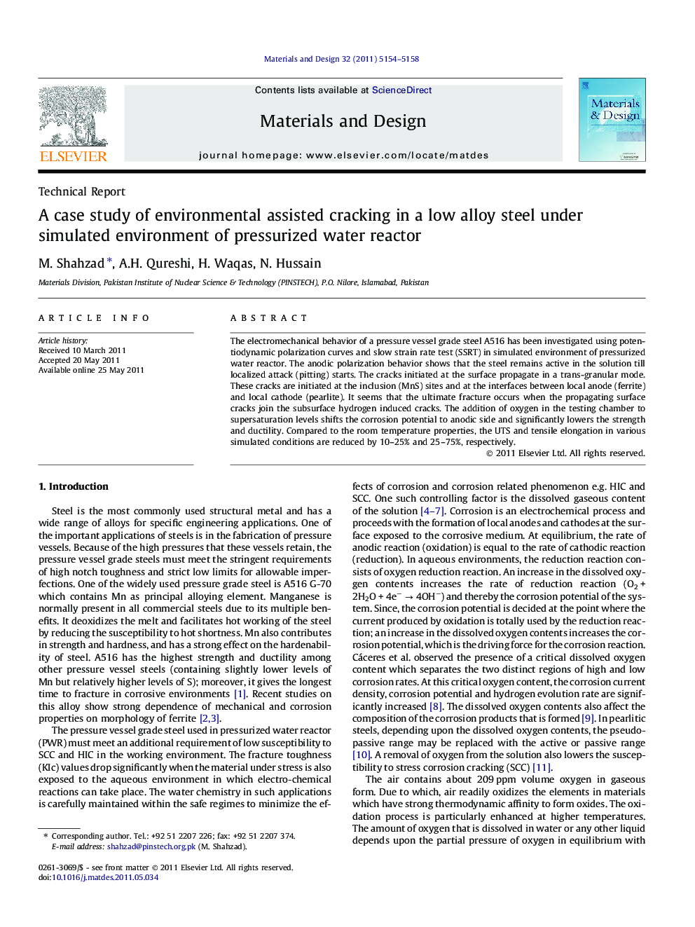 A case study of environmental assisted cracking in a low alloy steel under simulated environment of pressurized water reactor