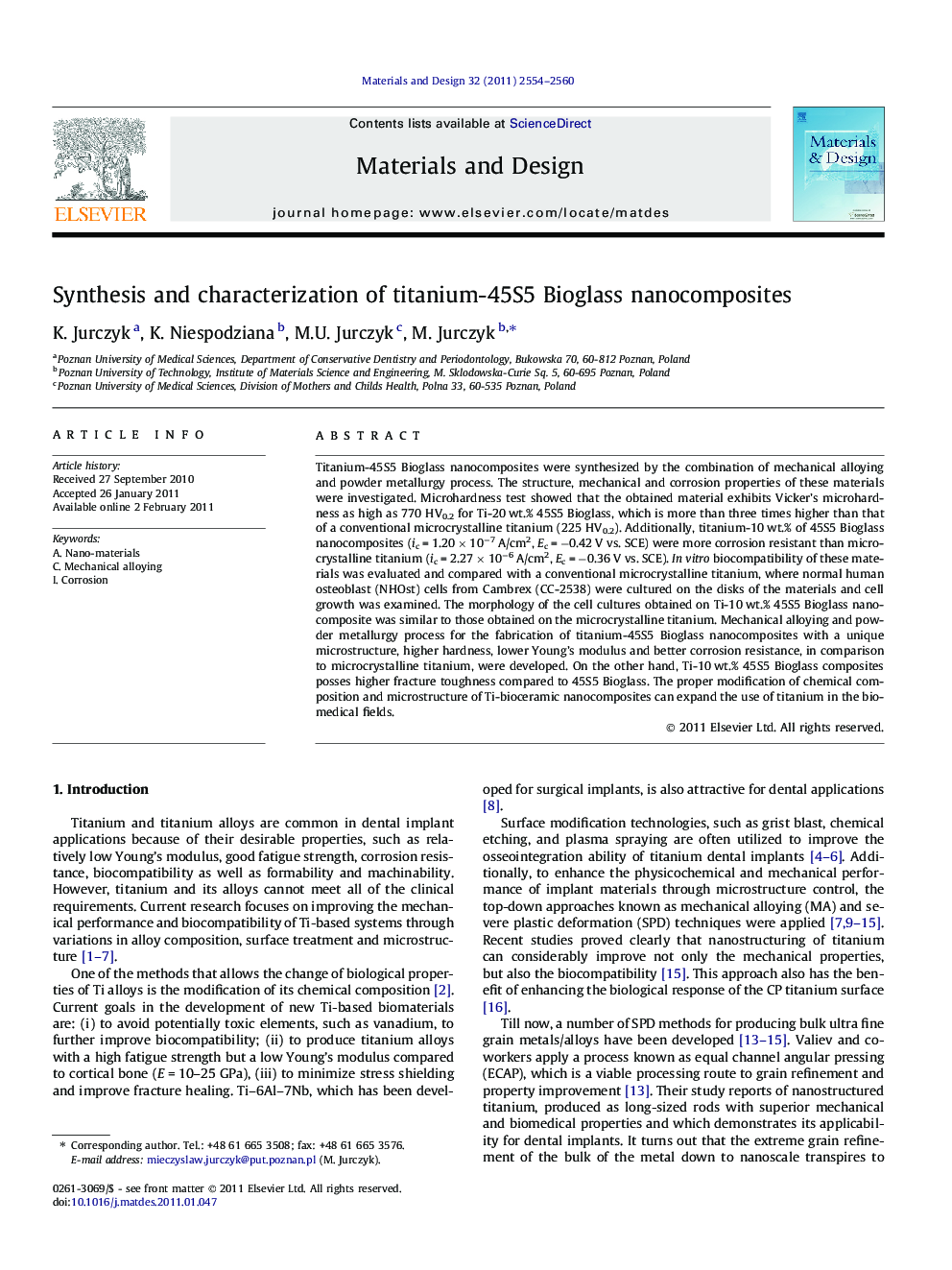 Synthesis and characterization of titanium-45S5 Bioglass nanocomposites