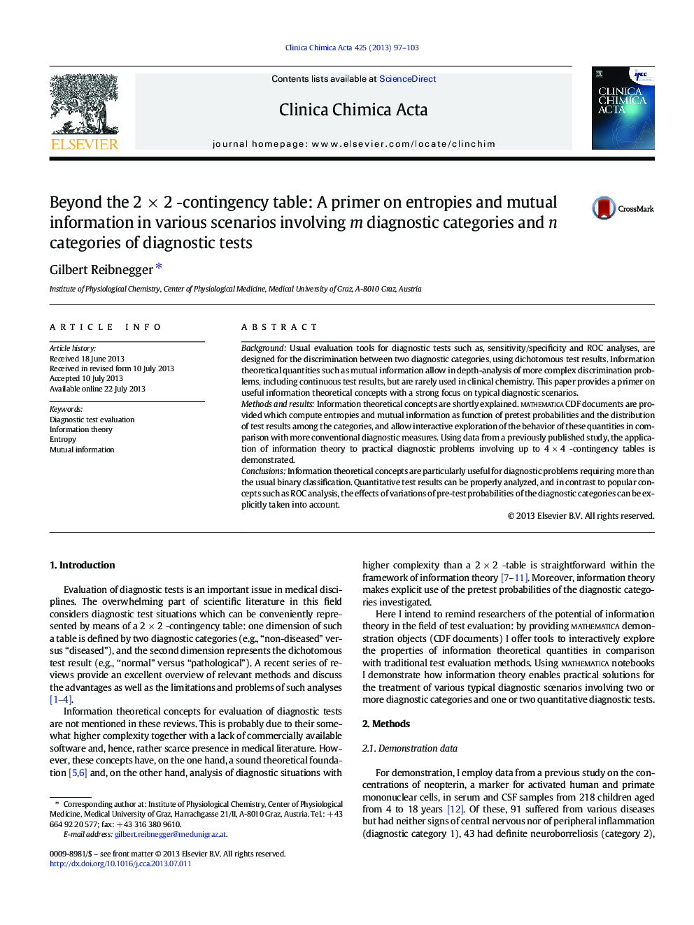 Beyond the 2Â ÃÂ 2 -contingency table: A primer on entropies and mutual information in various scenarios involving m diagnostic categories and n categories of diagnostic tests