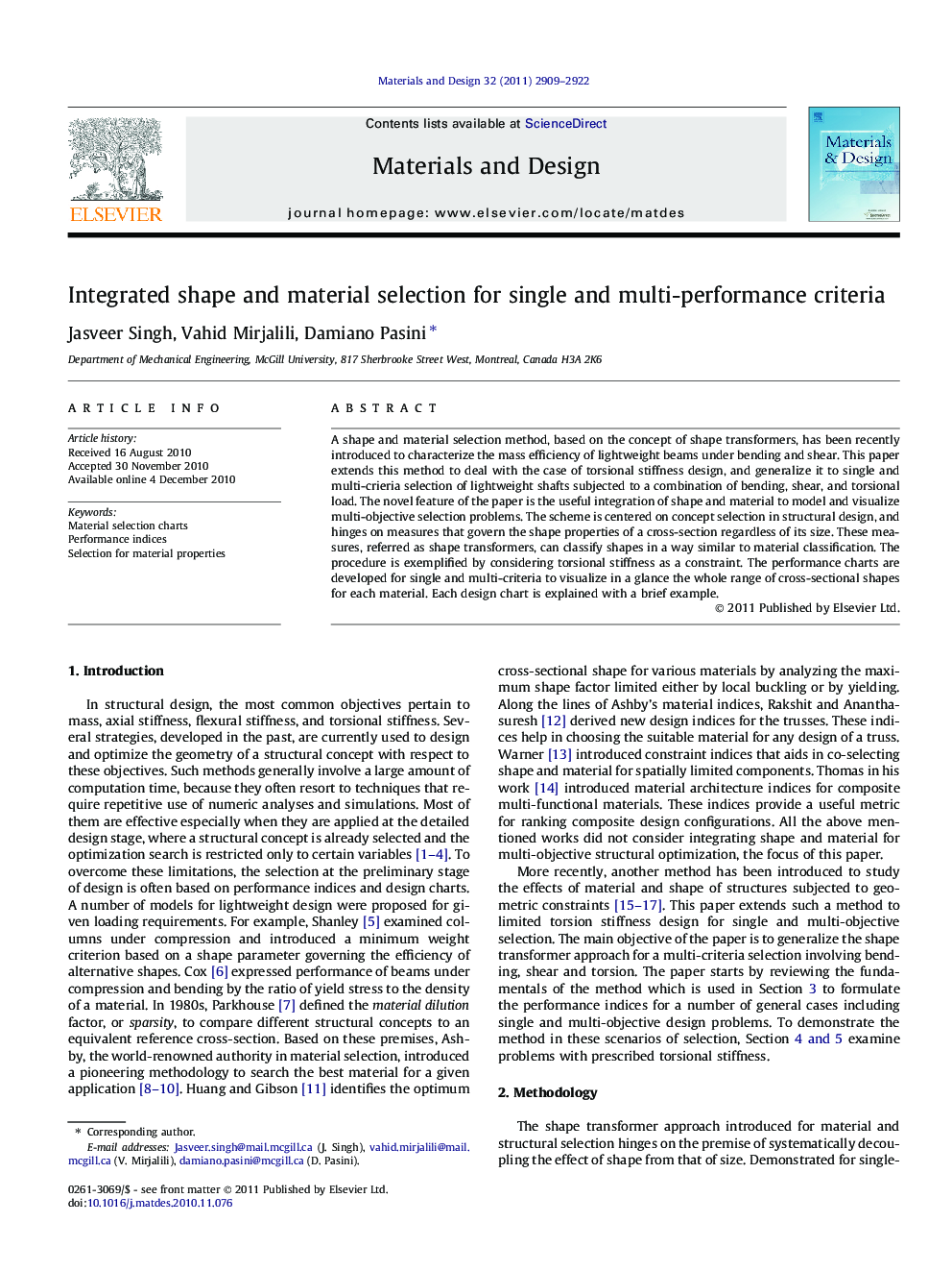 Integrated shape and material selection for single and multi-performance criteria
