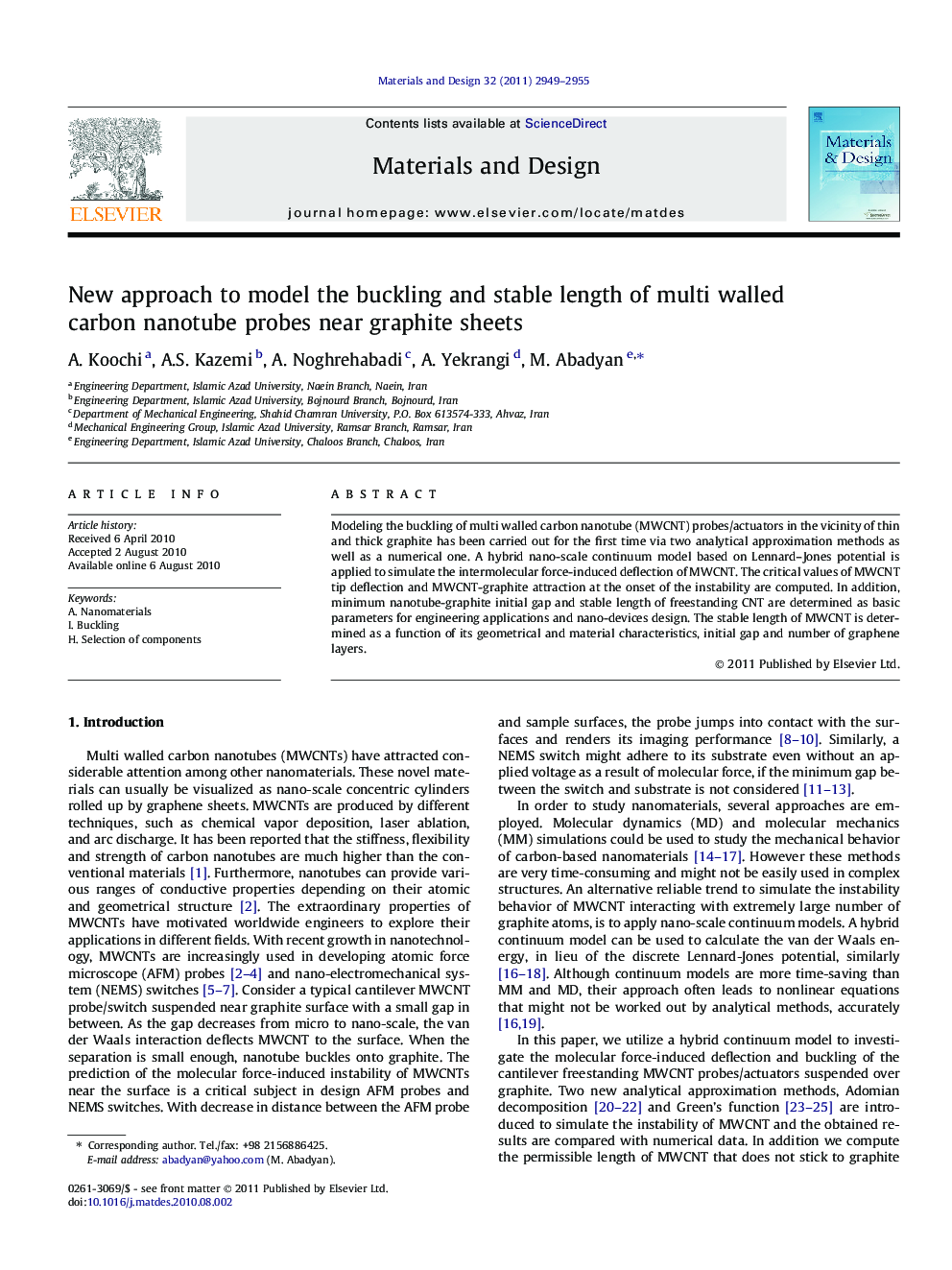 New approach to model the buckling and stable length of multi walled carbon nanotube probes near graphite sheets