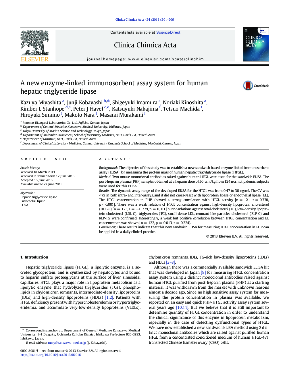 A new enzyme-linked immunosorbent assay system for human hepatic triglyceride lipase