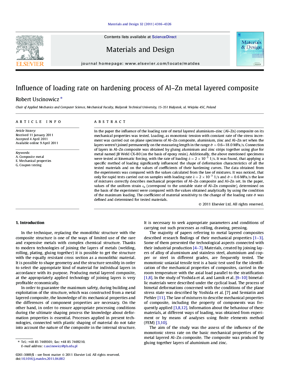 Influence of loading rate on hardening process of Al–Zn metal layered composite