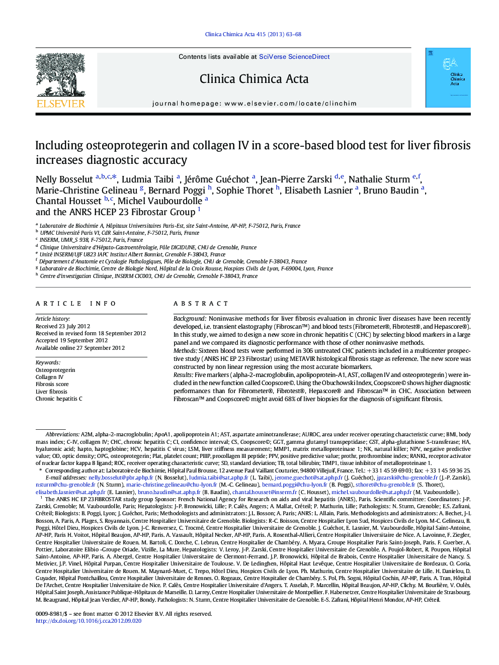 Including osteoprotegerin and collagen IV in a score-based blood test for liver fibrosis increases diagnostic accuracy