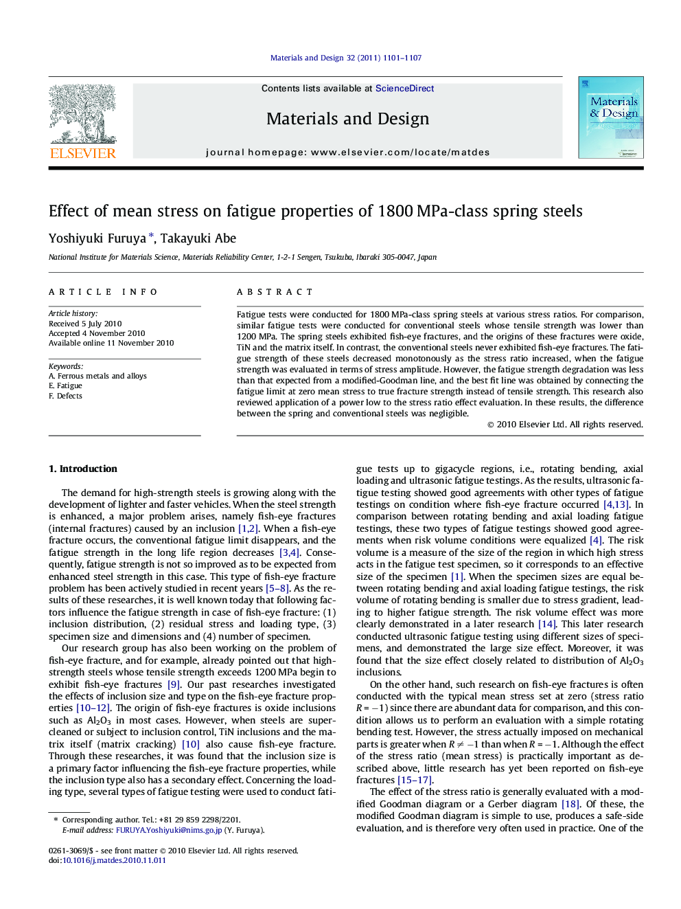 Effect of mean stress on fatigue properties of 1800 MPa-class spring steels