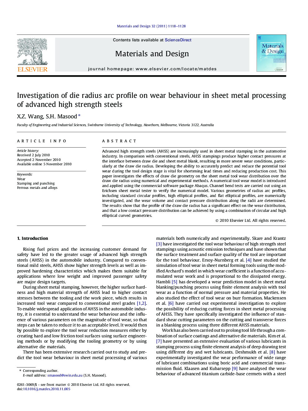 Investigation of die radius arc profile on wear behaviour in sheet metal processing of advanced high strength steels