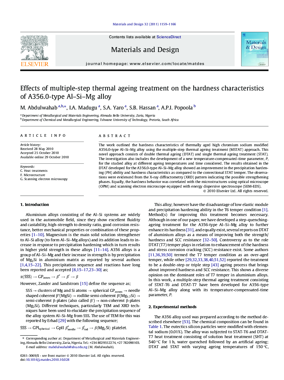 Effects of multiple-step thermal ageing treatment on the hardness characteristics of A356.0-type Al–Si–Mg alloy