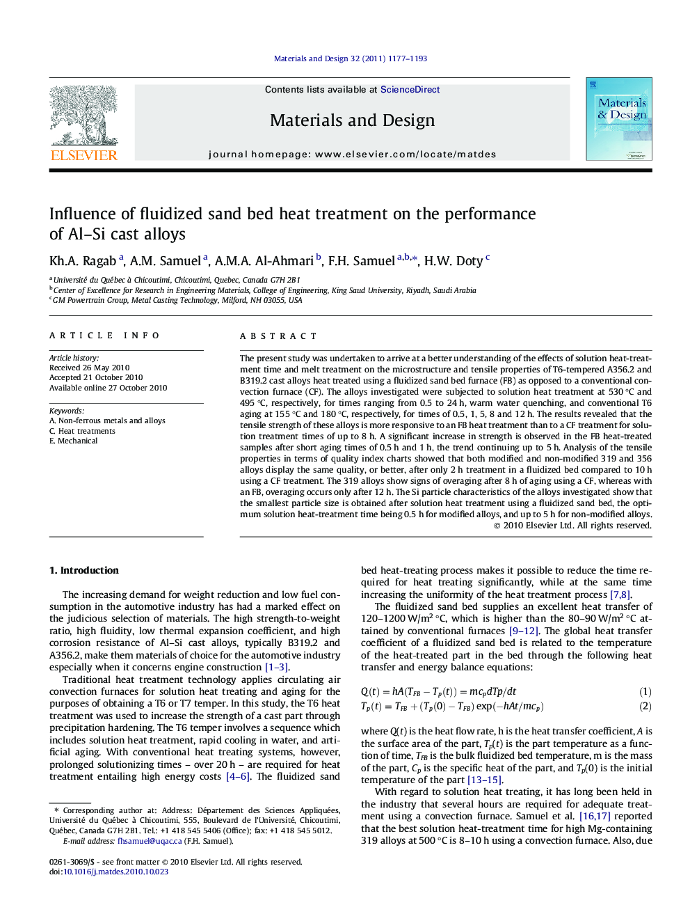 Influence of fluidized sand bed heat treatment on the performance of Al–Si cast alloys