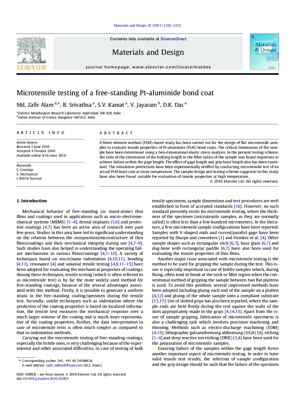 Microtensile testing of a free-standing Pt-aluminide bond coat