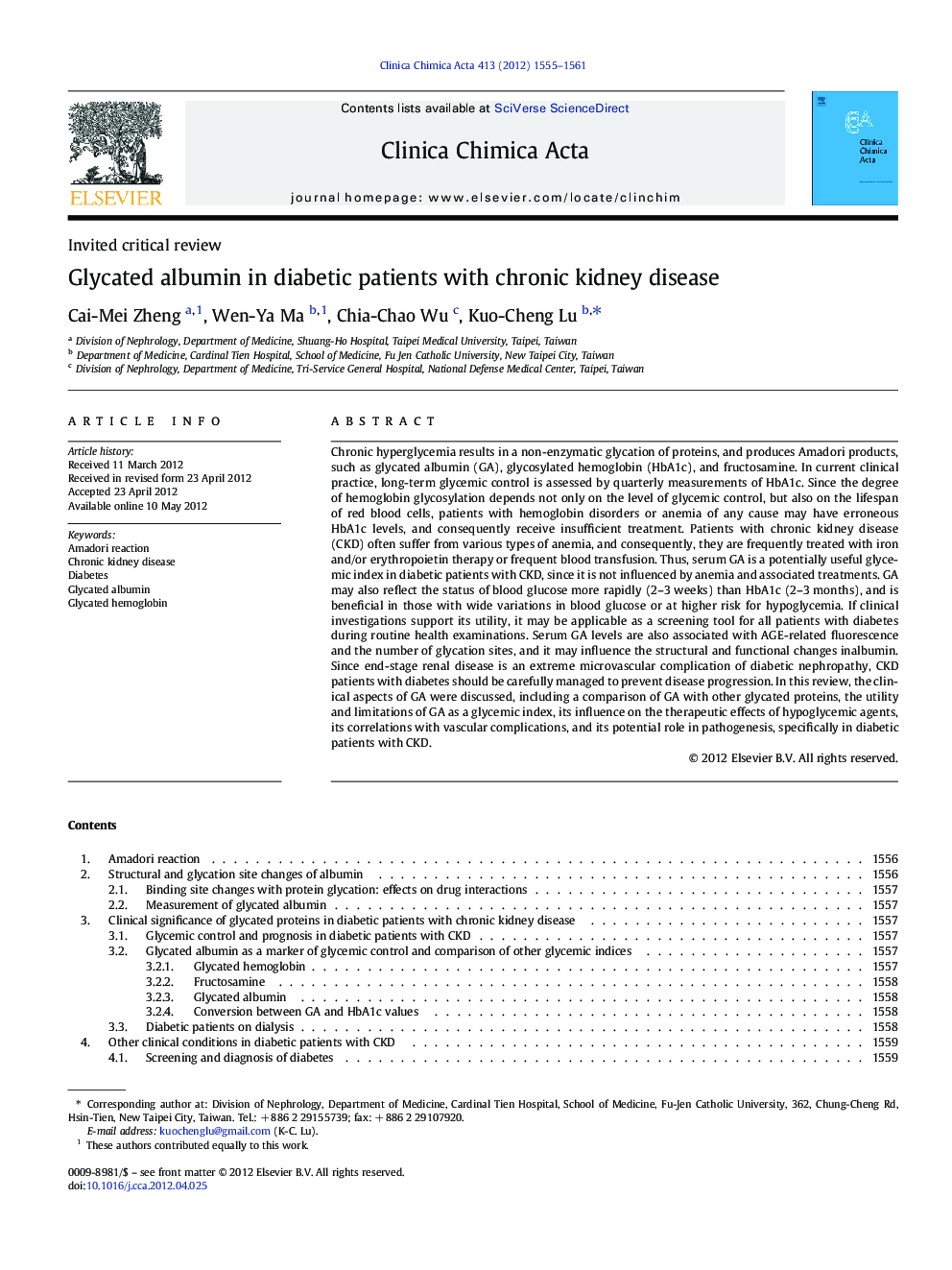 Glycated albumin in diabetic patients with chronic kidney disease