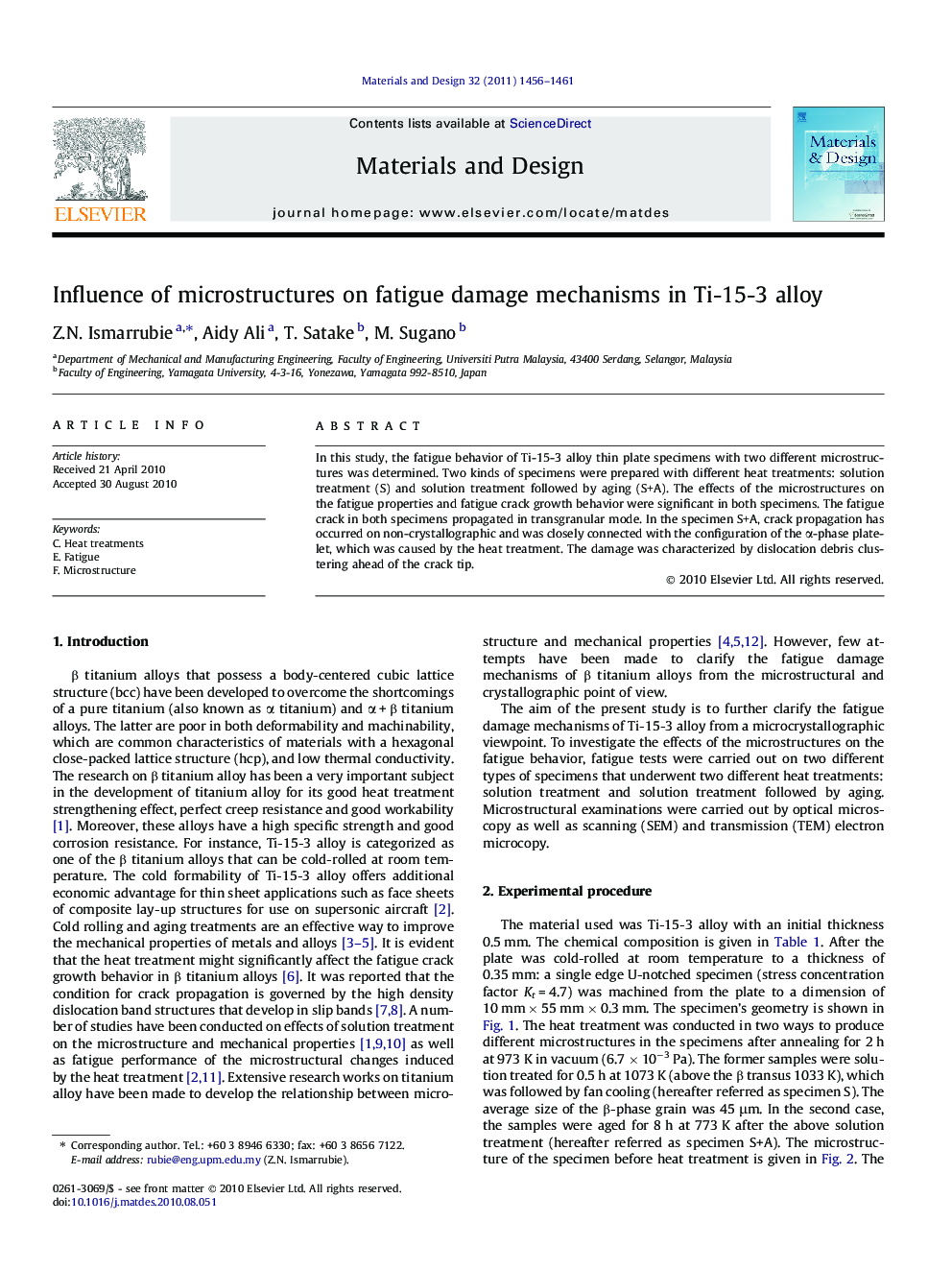 Influence of microstructures on fatigue damage mechanisms in Ti-15-3 alloy