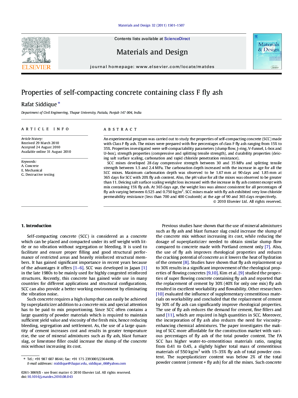 Properties of self-compacting concrete containing class F fly ash