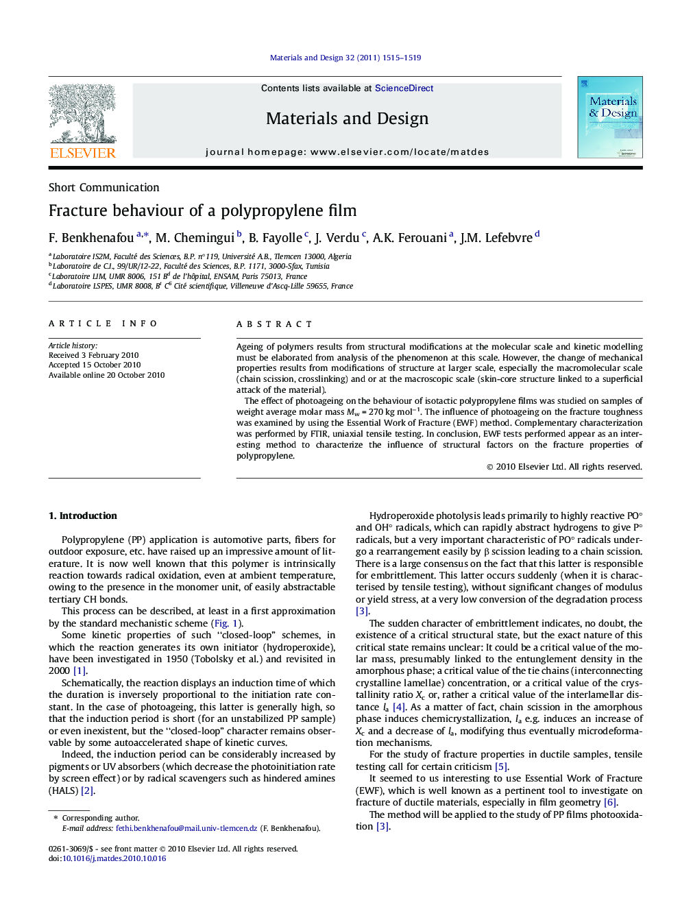 Fracture behaviour of a polypropylene film