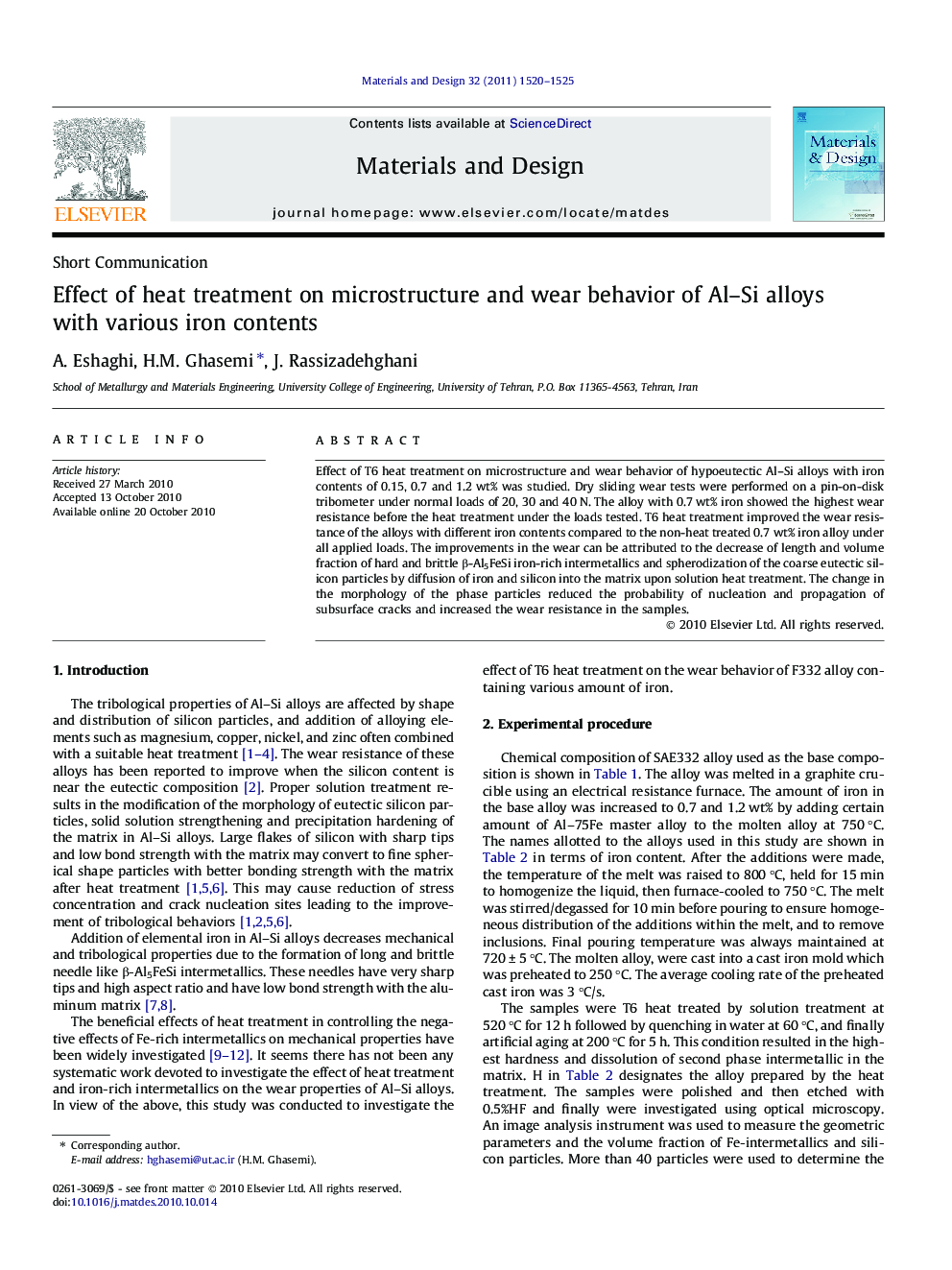 Effect of heat treatment on microstructure and wear behavior of Al–Si alloys with various iron contents