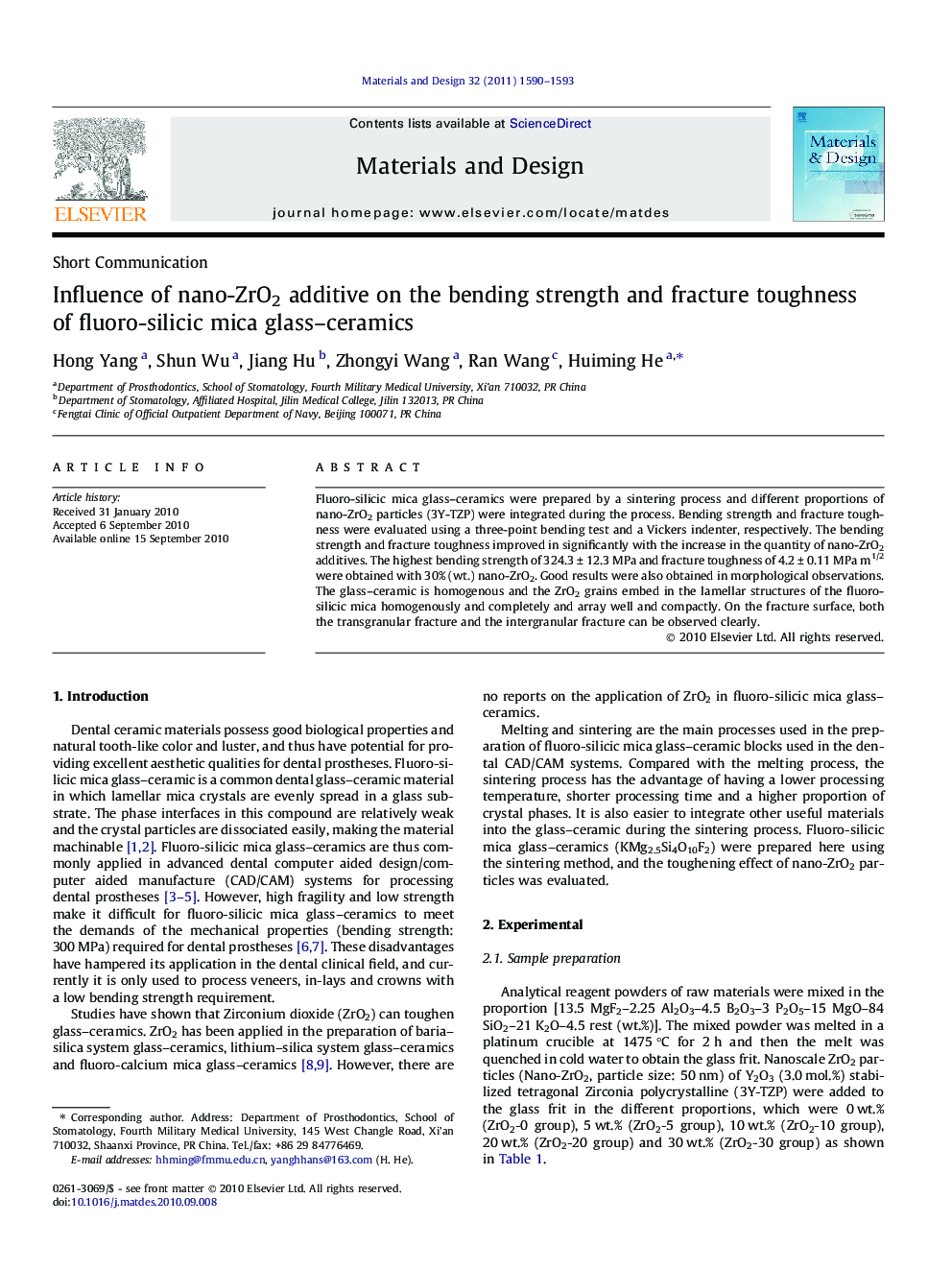 Influence of nano-ZrO2 additive on the bending strength and fracture toughness of fluoro-silicic mica glass–ceramics