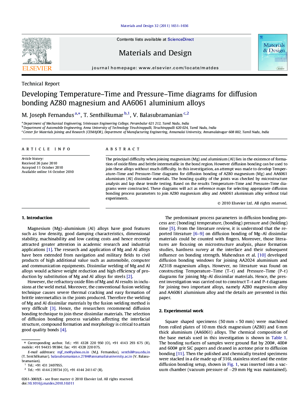 Developing Temperature–Time and Pressure–Time diagrams for diffusion bonding AZ80 magnesium and AA6061 aluminium alloys