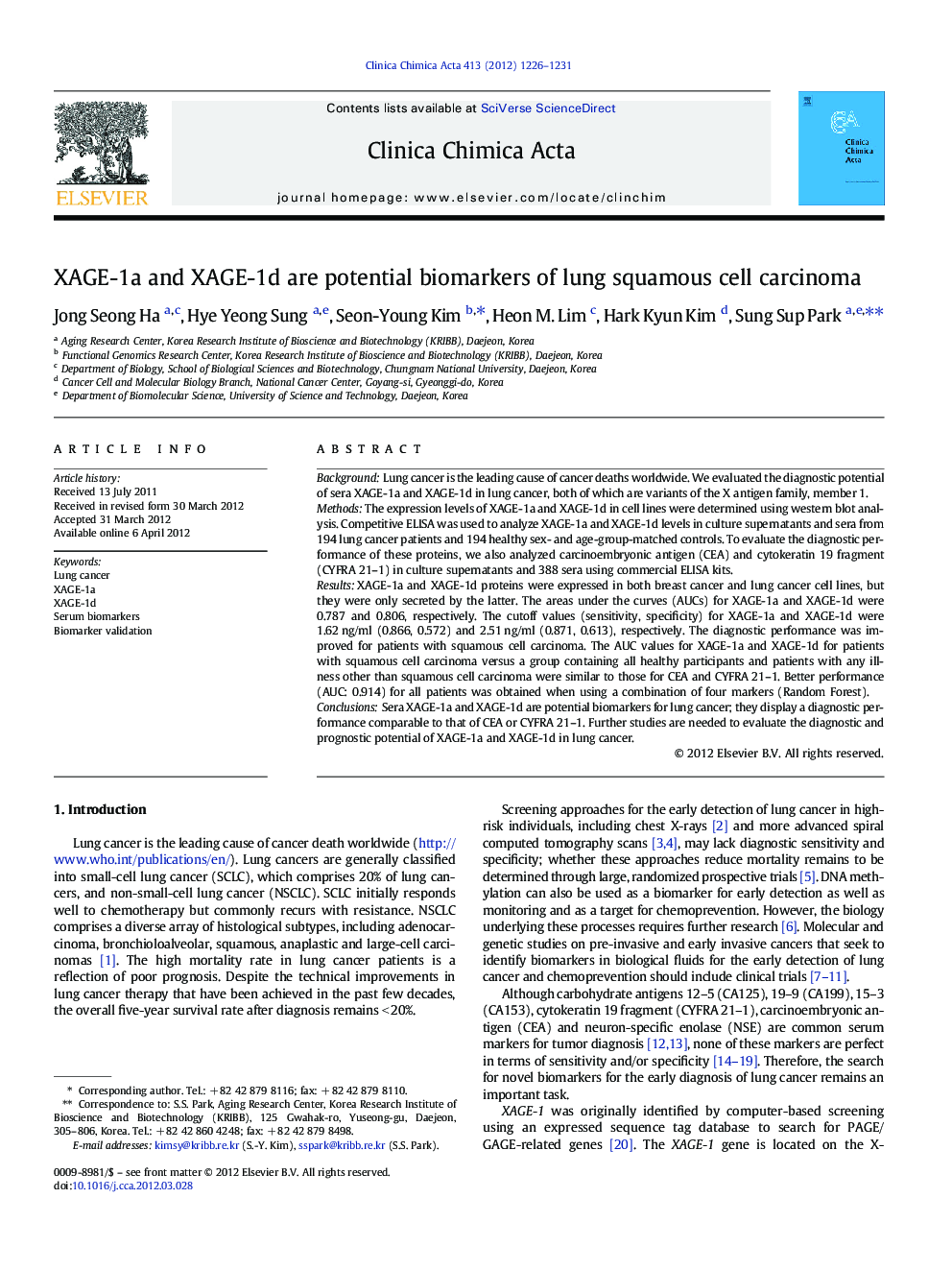 XAGE-1a and XAGE-1d are potential biomarkers of lung squamous cell carcinoma