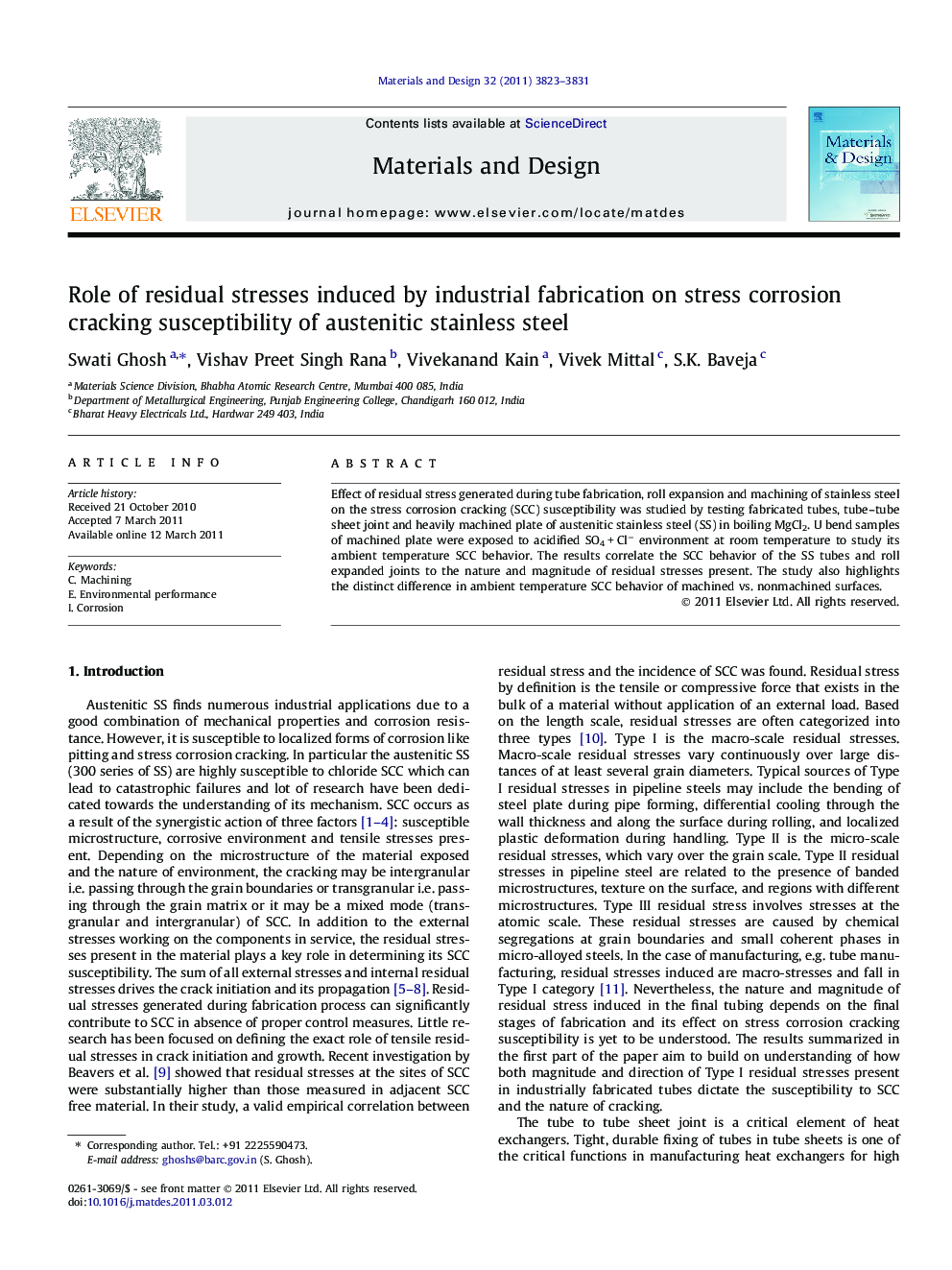 Role of residual stresses induced by industrial fabrication on stress corrosion cracking susceptibility of austenitic stainless steel