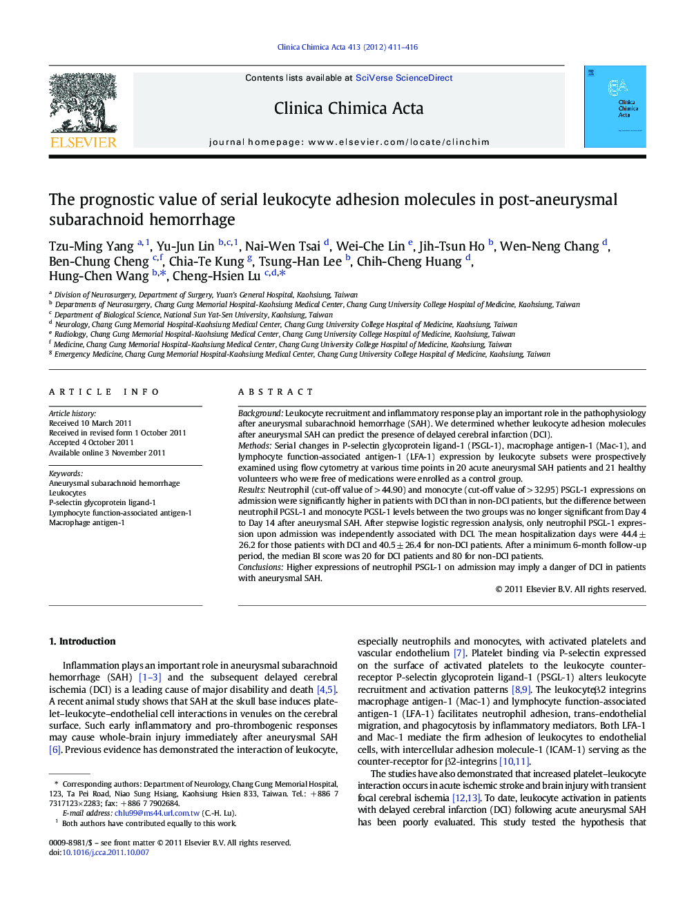 The prognostic value of serial leukocyte adhesion molecules in post-aneurysmal subarachnoid hemorrhage