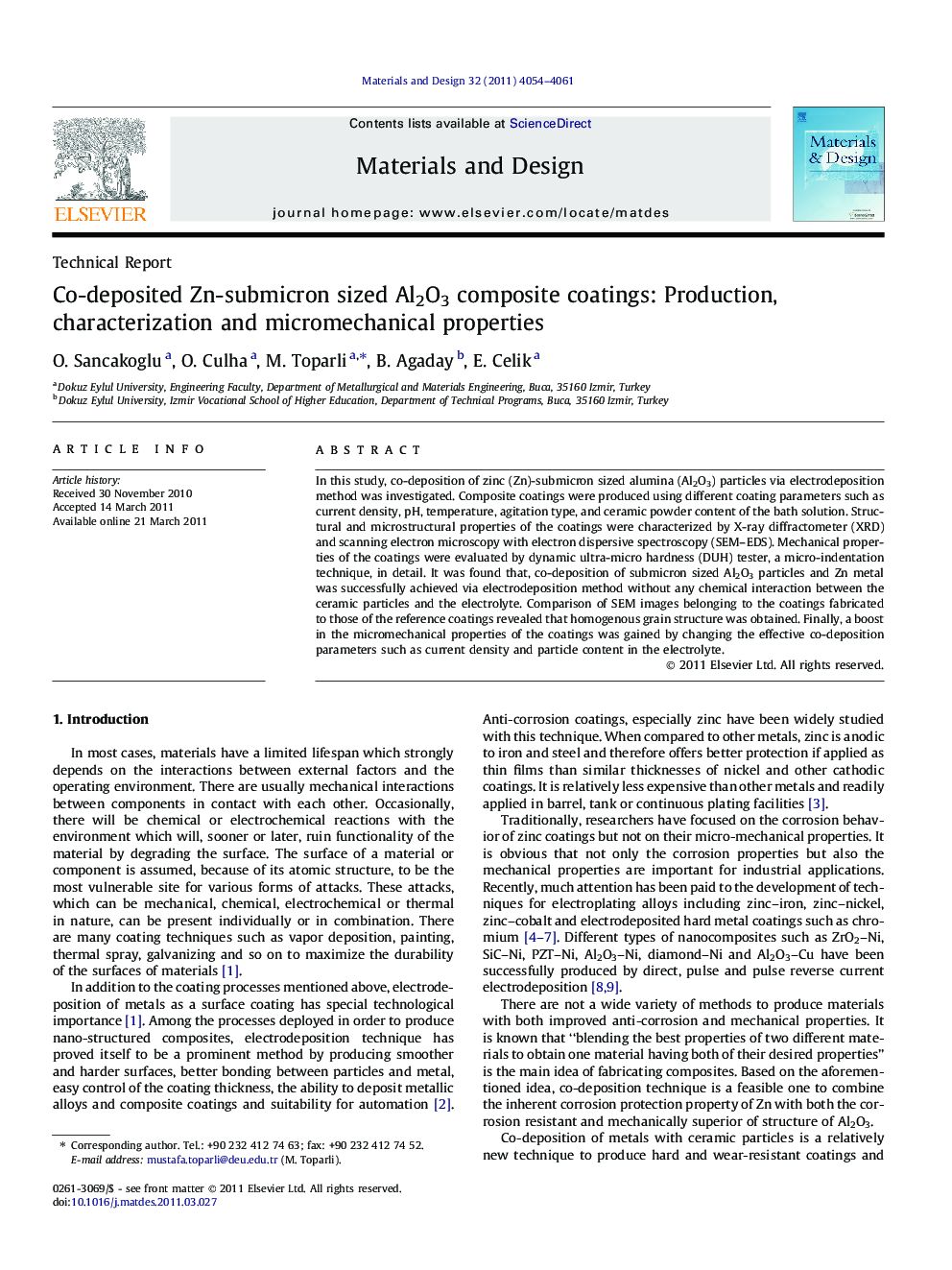 Co-deposited Zn-submicron sized Al2O3 composite coatings: Production, characterization and micromechanical properties