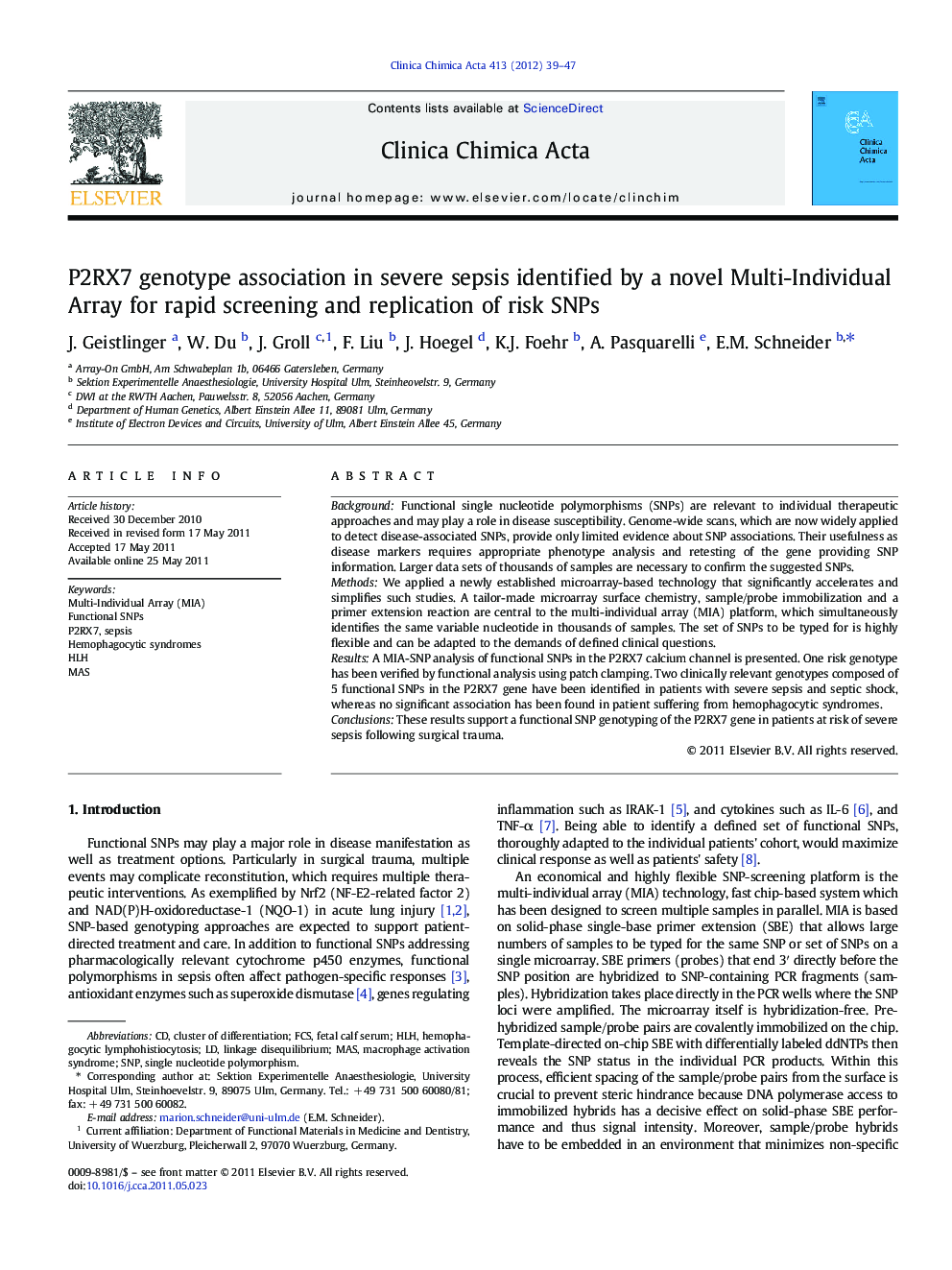 P2RX7 genotype association in severe sepsis identified by a novel Multi-Individual Array for rapid screening and replication of risk SNPs