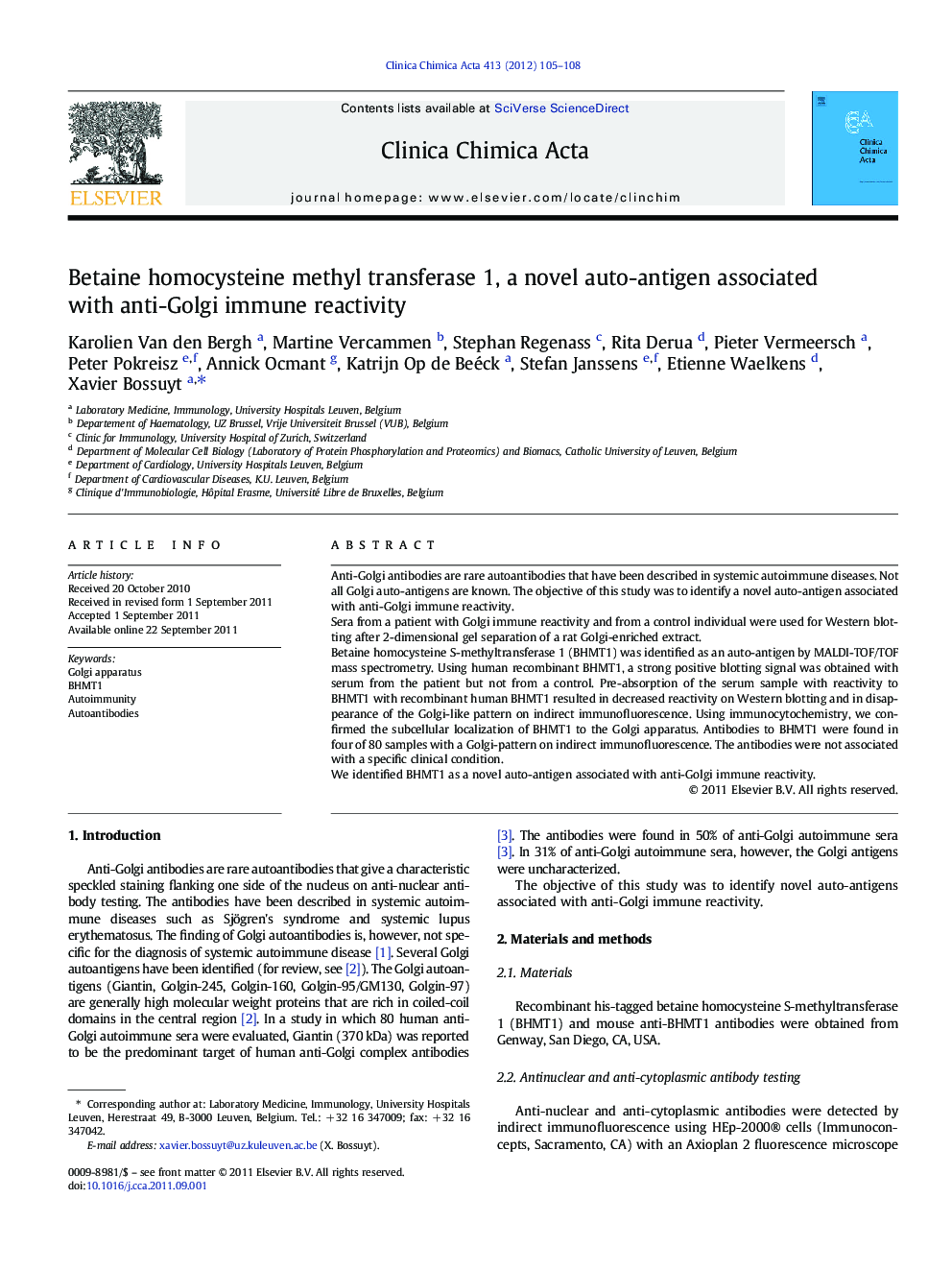 Betaine homocysteine methyl transferase 1, a novel auto-antigen associated with anti-Golgi immune reactivity