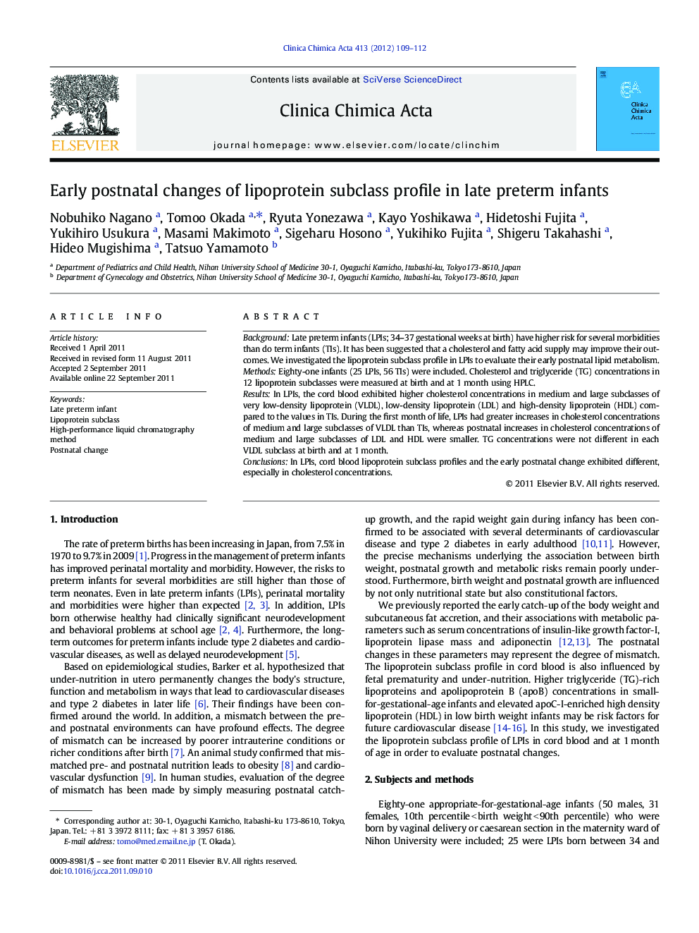 Early postnatal changes of lipoprotein subclass profile in late preterm infants