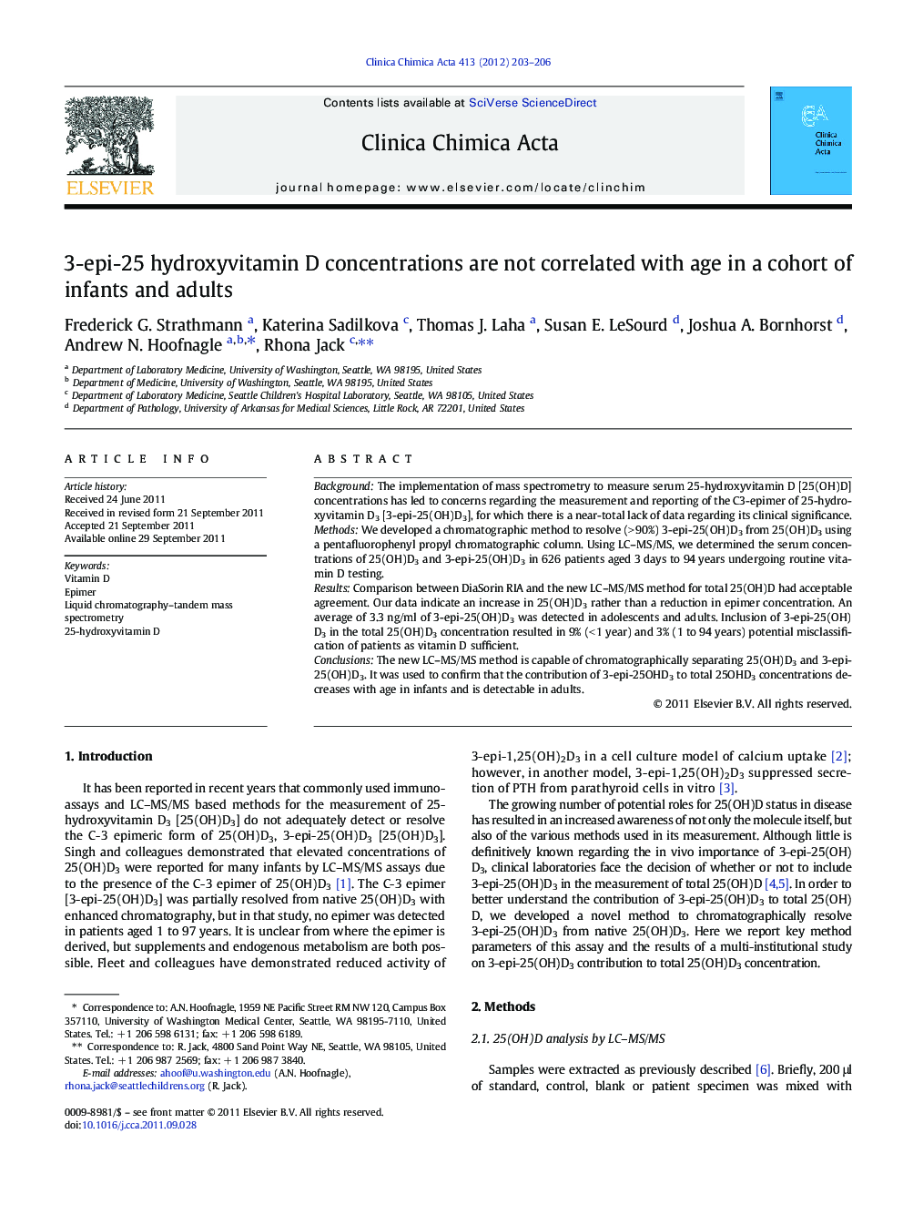 3-epi-25 hydroxyvitamin D concentrations are not correlated with age in a cohort of infants and adults