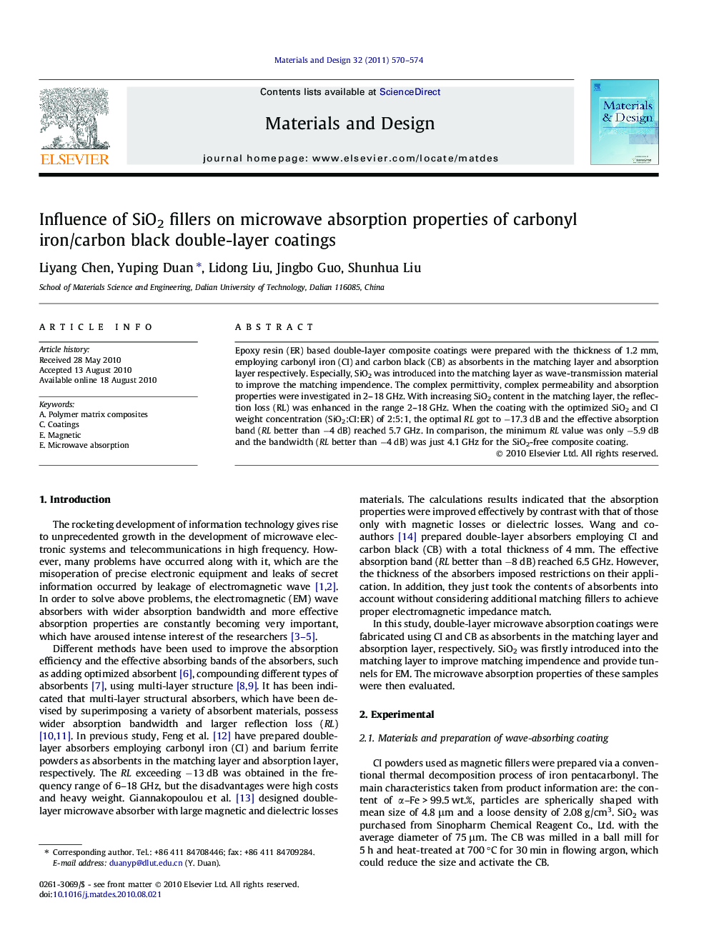 Influence of SiO2 fillers on microwave absorption properties of carbonyl iron/carbon black double-layer coatings