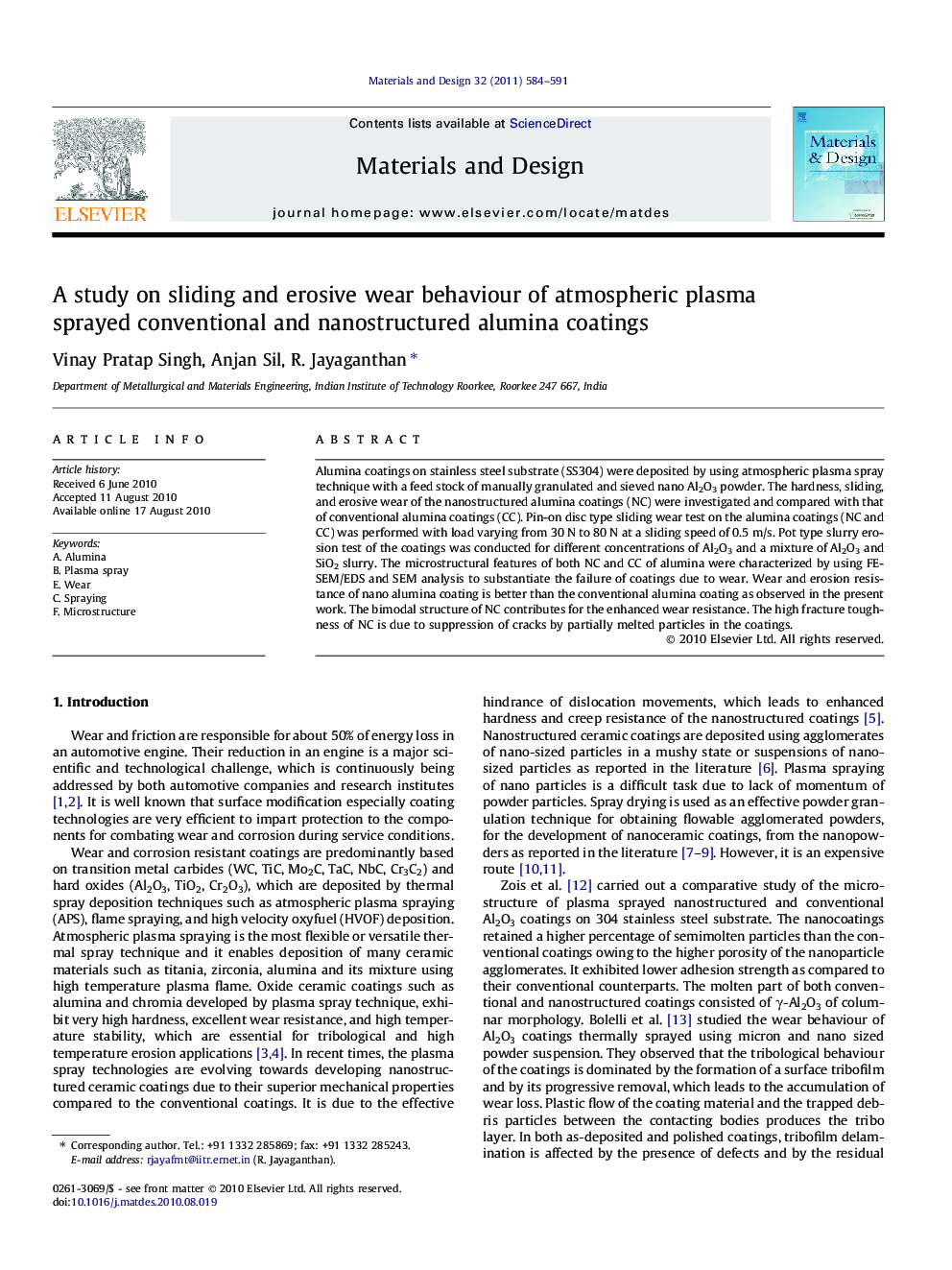 A study on sliding and erosive wear behaviour of atmospheric plasma sprayed conventional and nanostructured alumina coatings