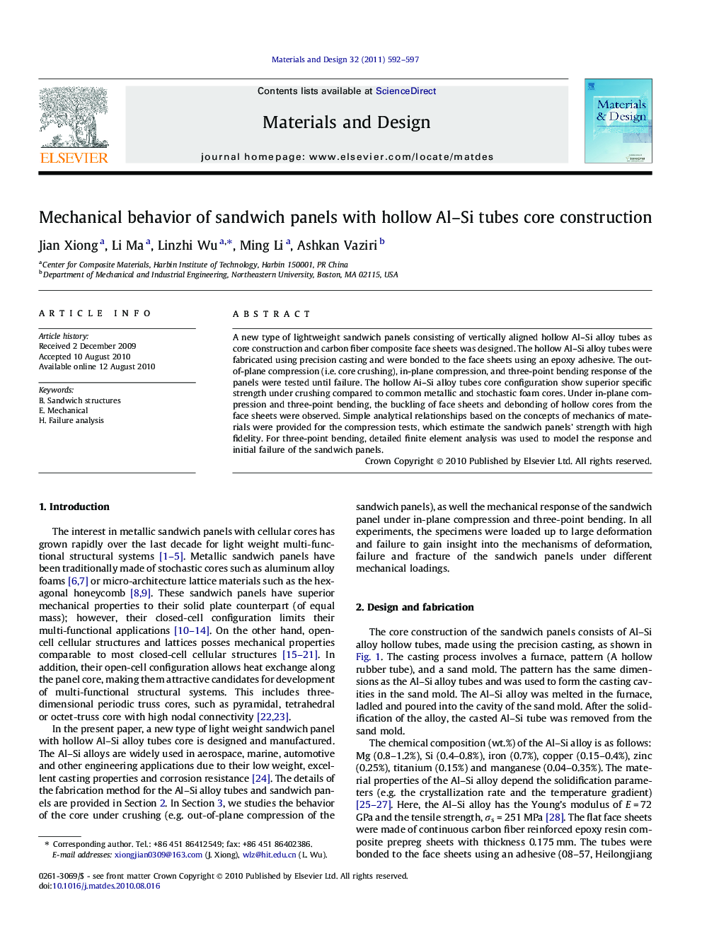 Mechanical behavior of sandwich panels with hollow Al–Si tubes core construction